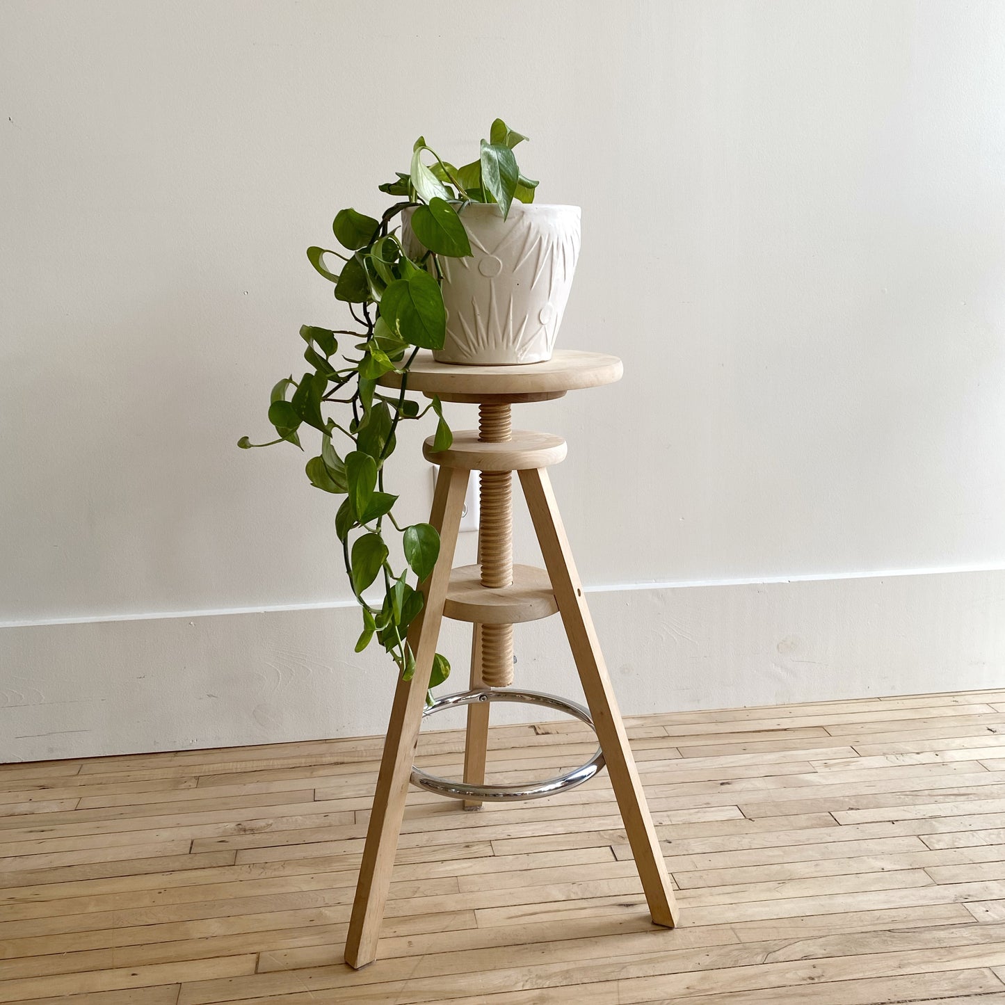 Natural Wood Stool, Adjustable Height
