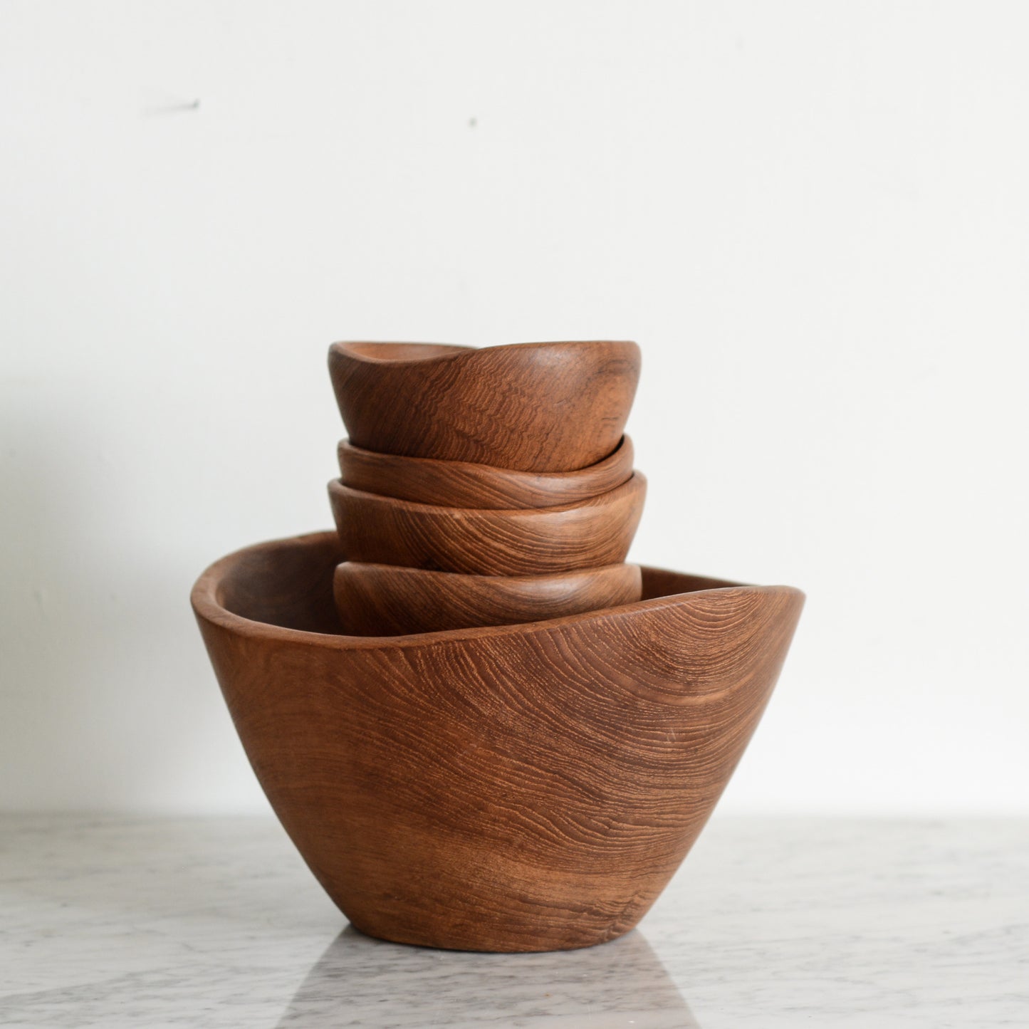 Vintage Angular Turned Wood 7-Piece Serving Set