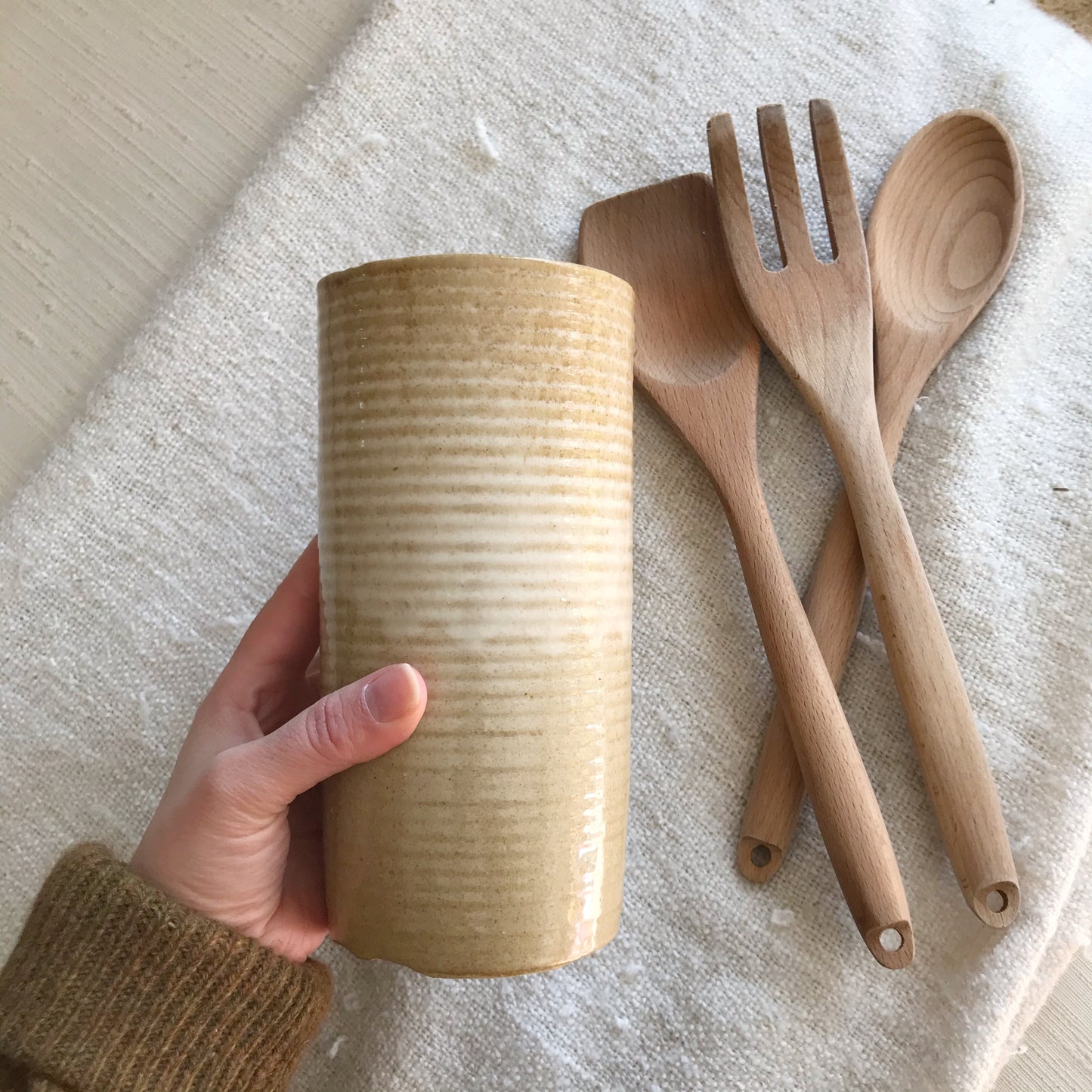 Vintage Stoneware Cylinder Vase / Holder