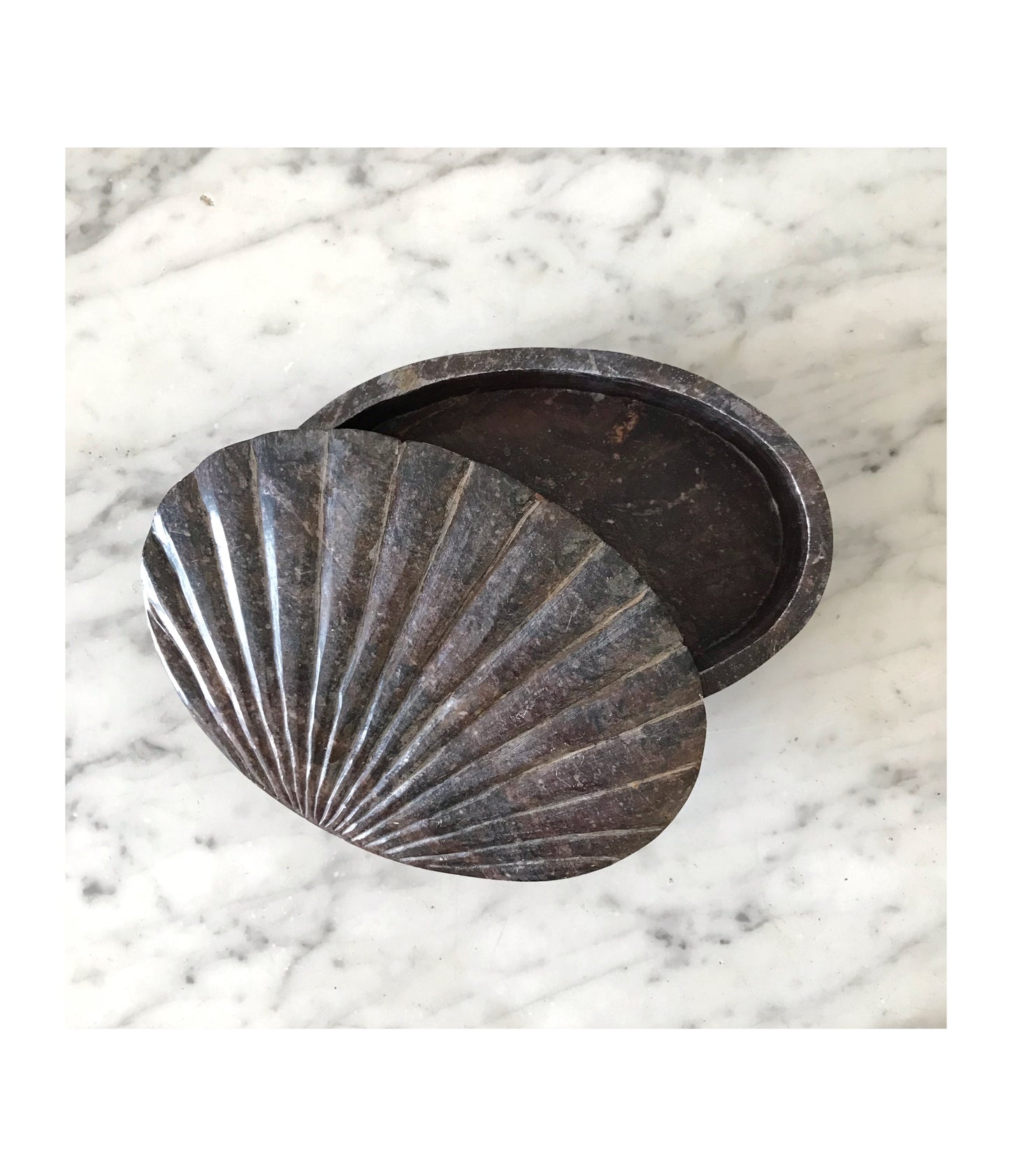 Vintage Carved Marble Seashell Box