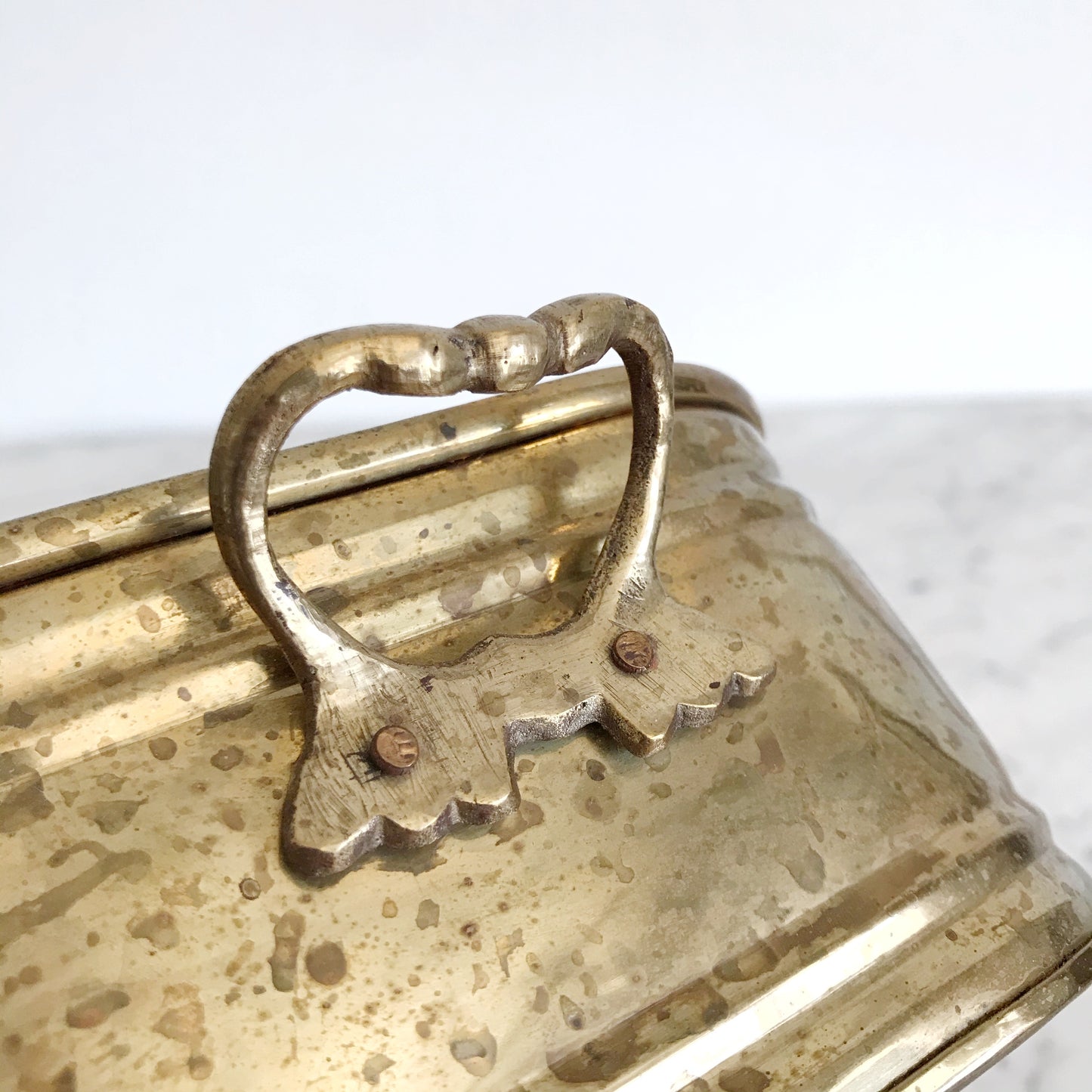 Vintage Square Brass Planter with Patina