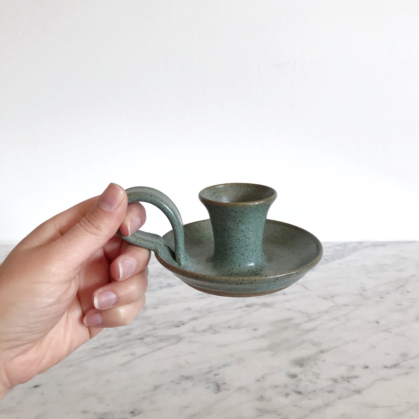 Green Stoneware Candle Holder, Afton Pottery