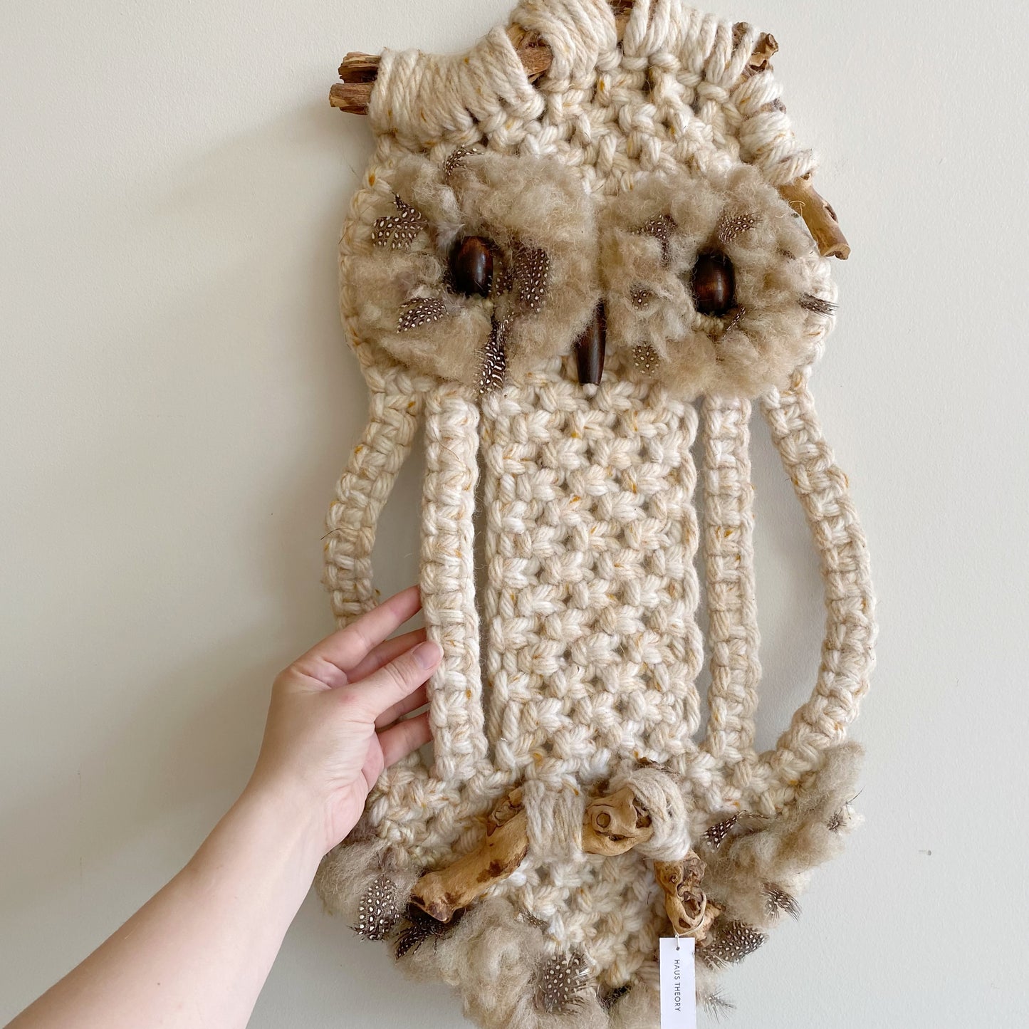 XL Vintage Macrame Owl, Oatmeal