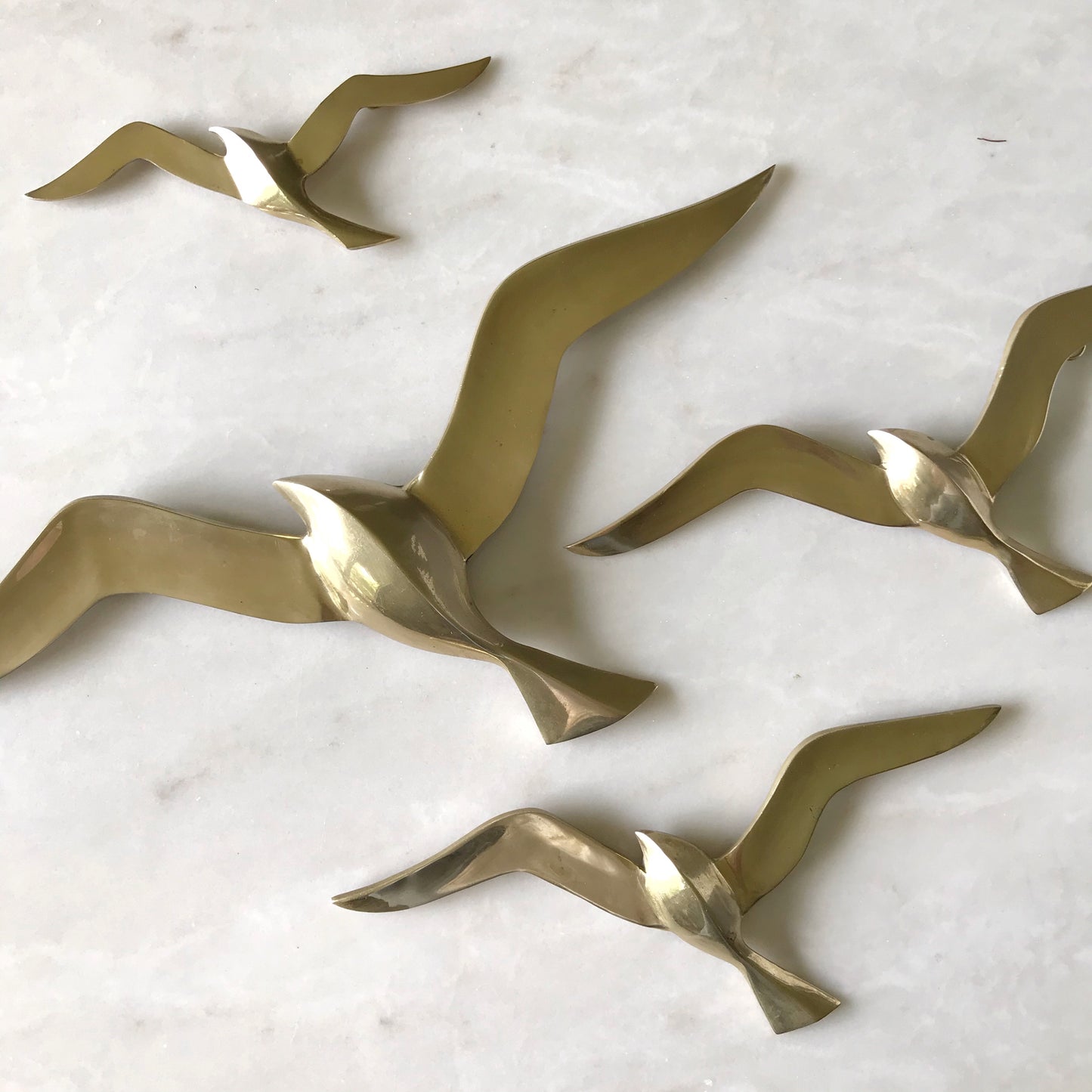 Set of Four Vintage Solid Brass Seagulls