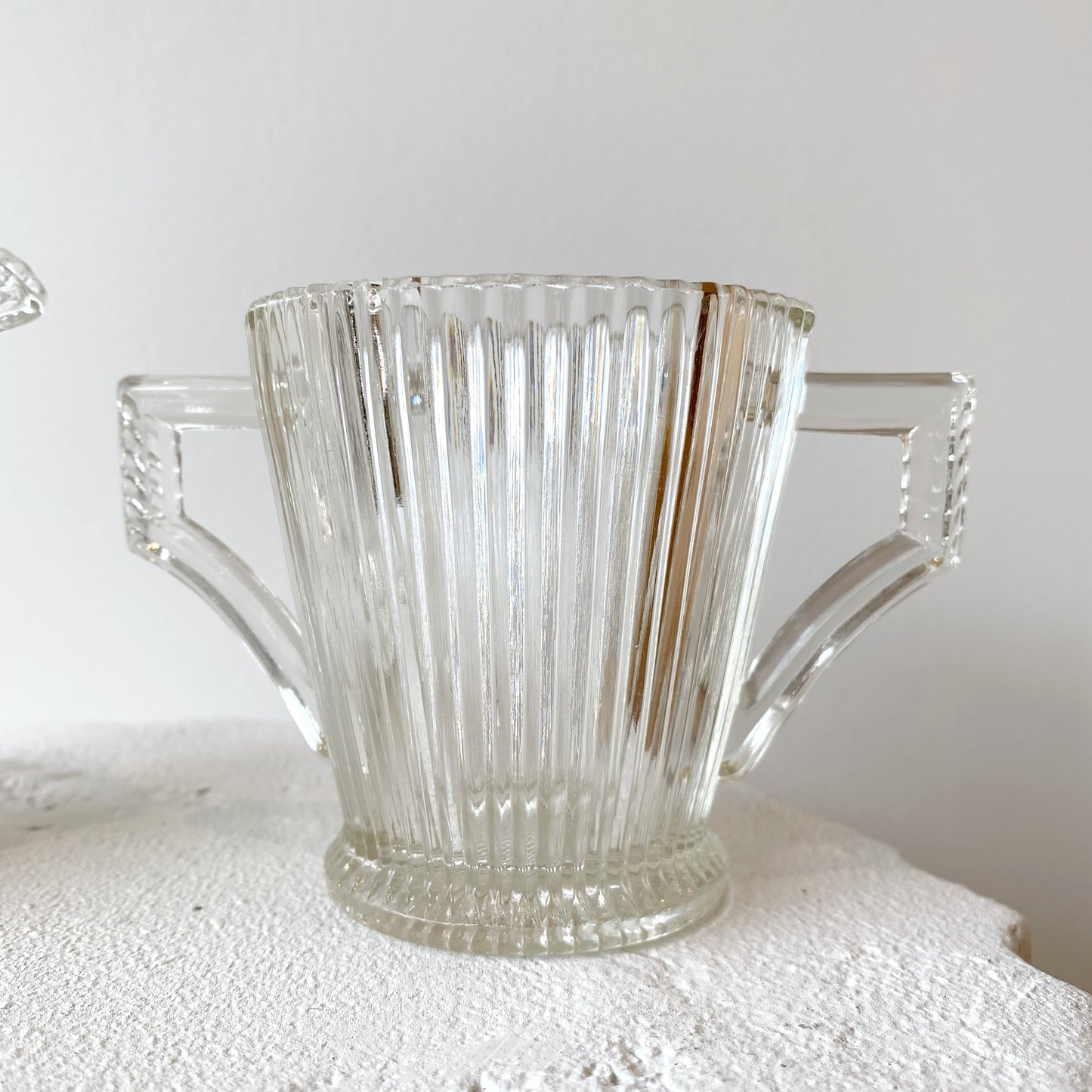 Vintage Reeded Glass Cream + Sugar Set