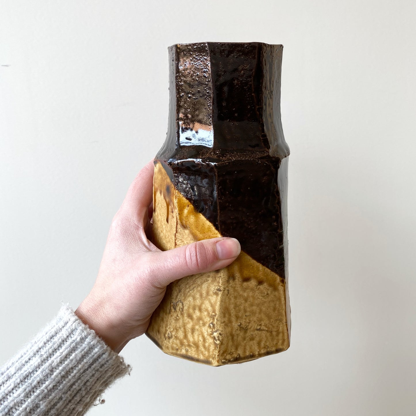 Vintage Brutalist Angular Studio Pottery Vase