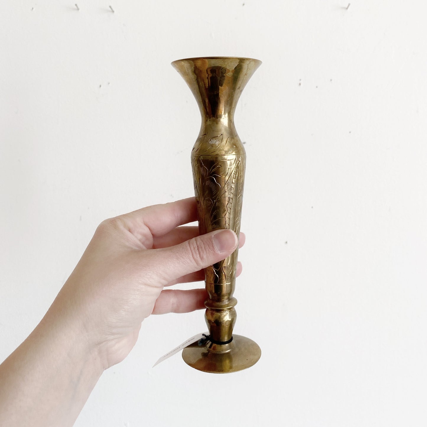 Slender Vintage Etched Brass Vase