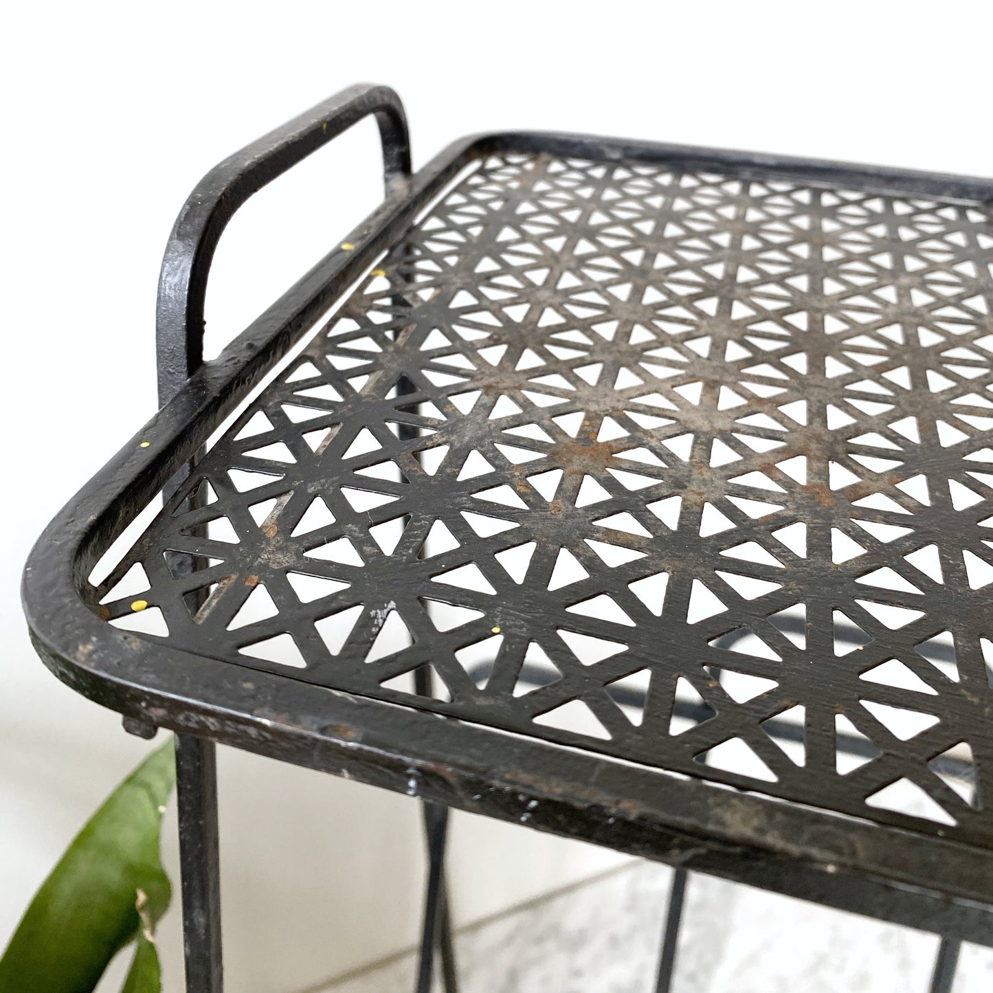 MCM Black Metal Side Table / Plant Stand / Magazine Holder