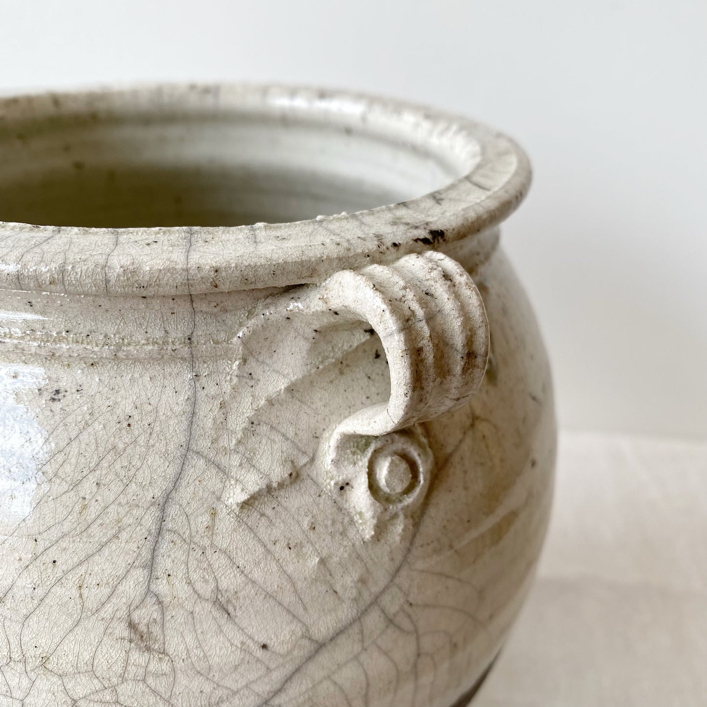 Large Vintage Clay Vase, Charcoal & White