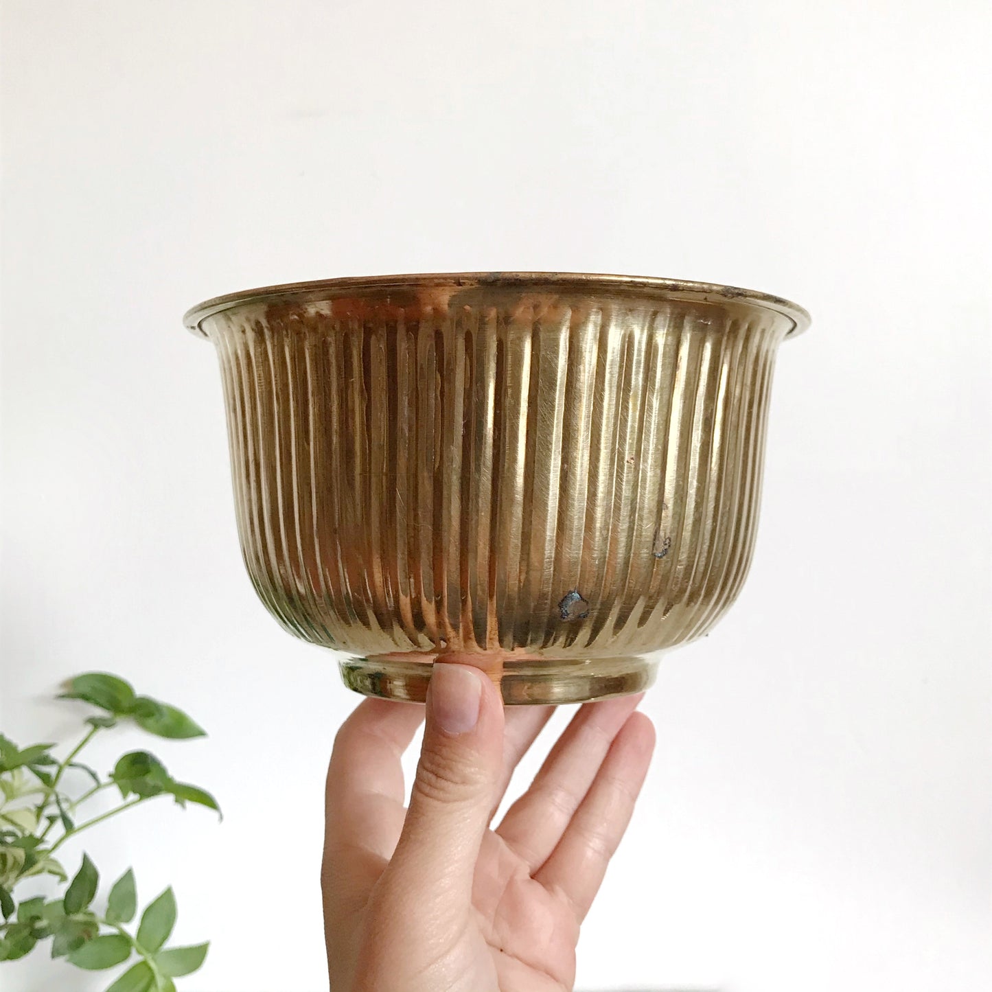 Vintage Brass Planter, Vertical Stripes