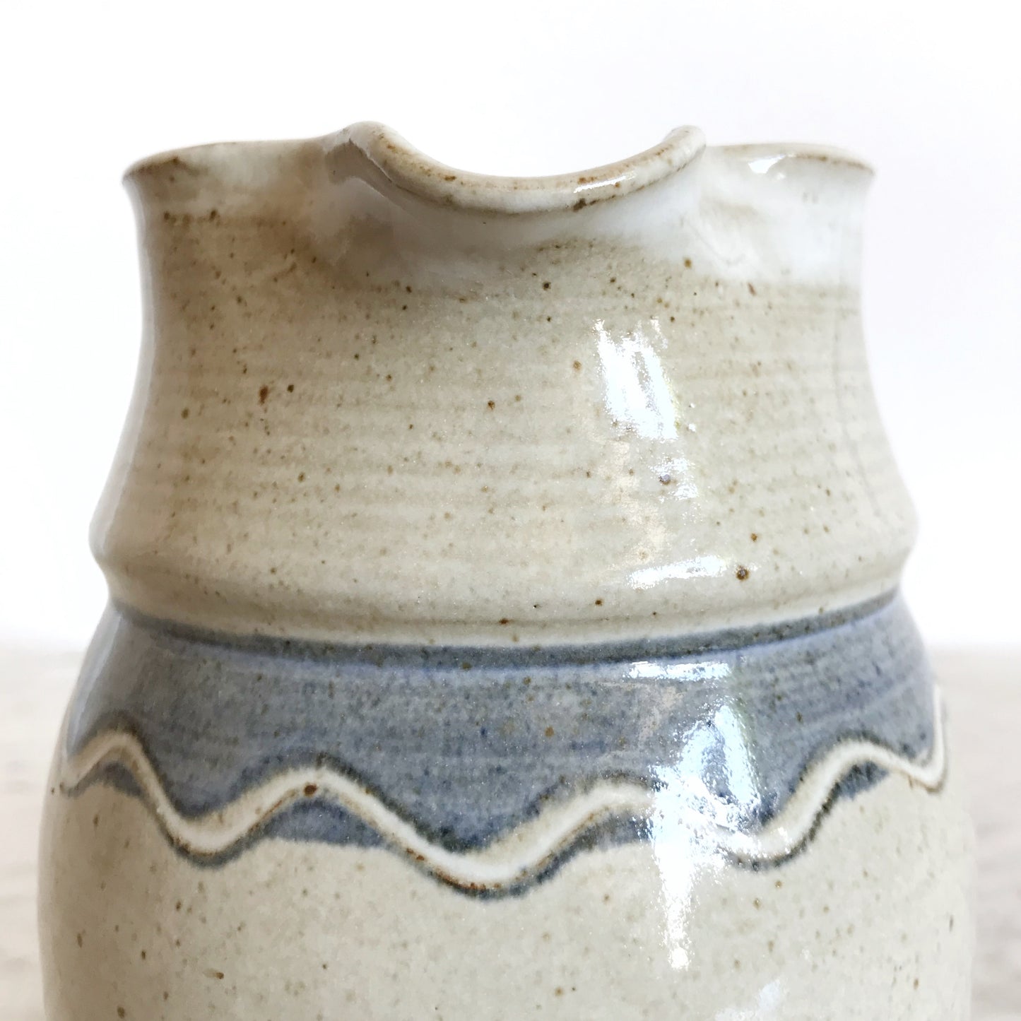 Vintage Stoneware Pitcher, Blue Wave