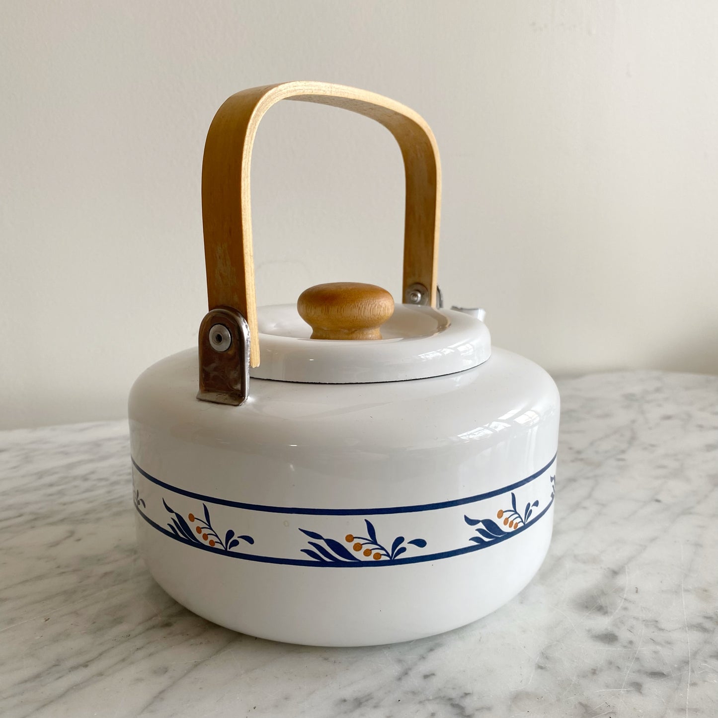 Vintage Enamel Tea Kettle with Floral Design