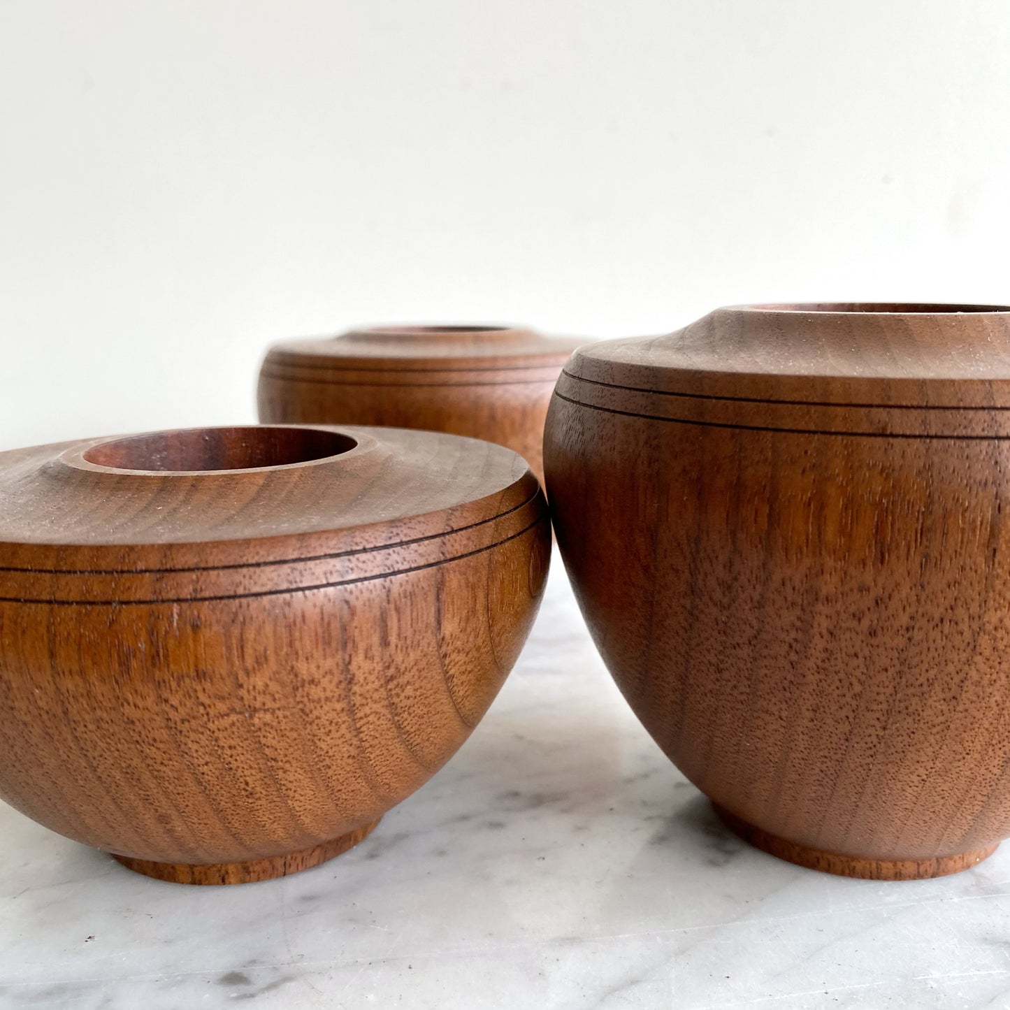 Trio of Vintage Turned Walnut Wood Candle Holders