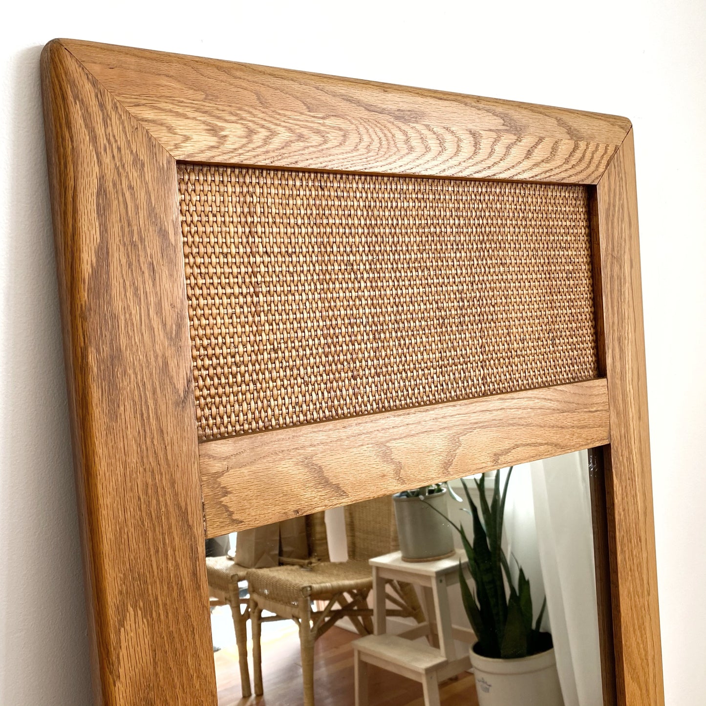 Vintage Oak + Wicker Mirror (51.5” x 23”)