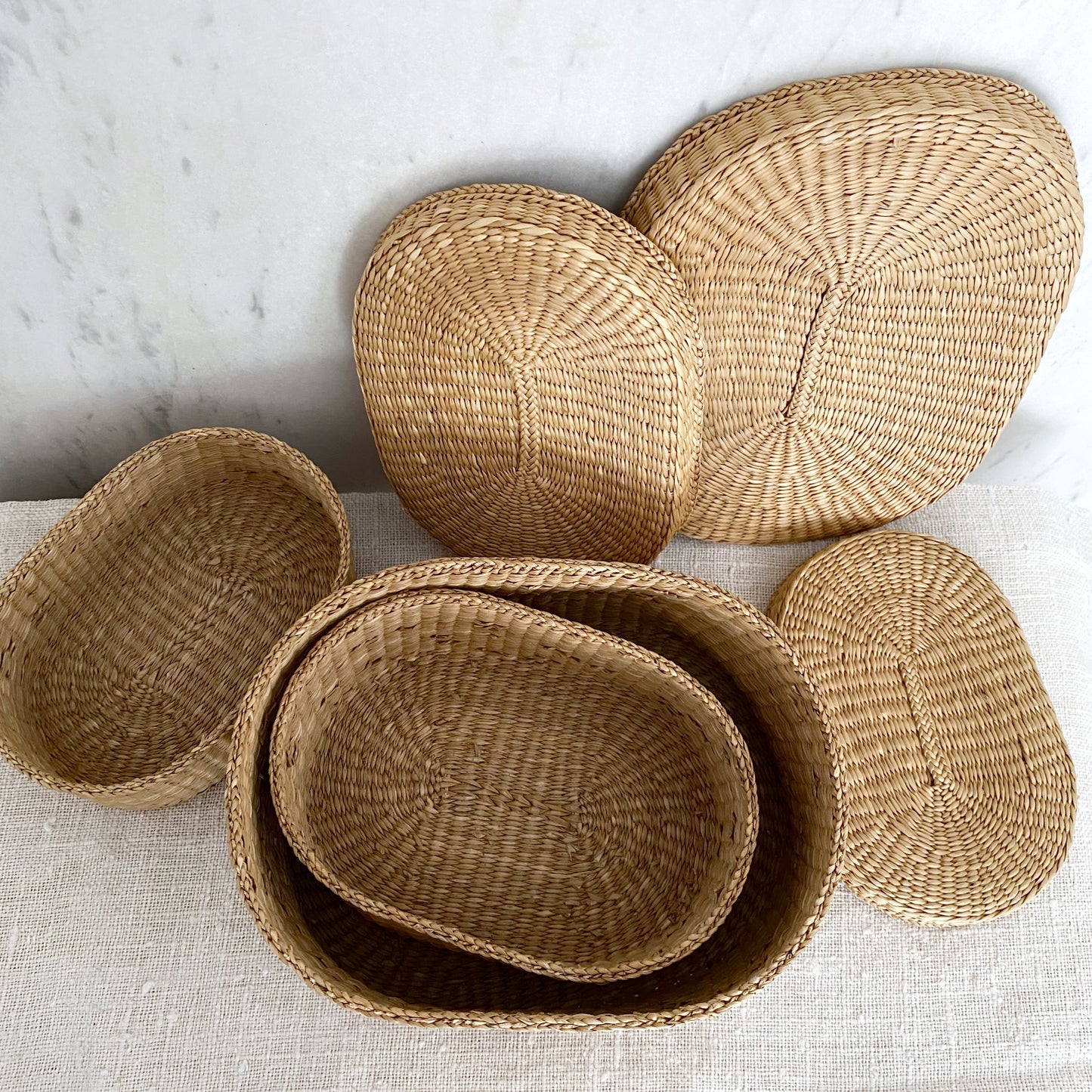 Trio of Woven Grass Oval Nesting Boxes