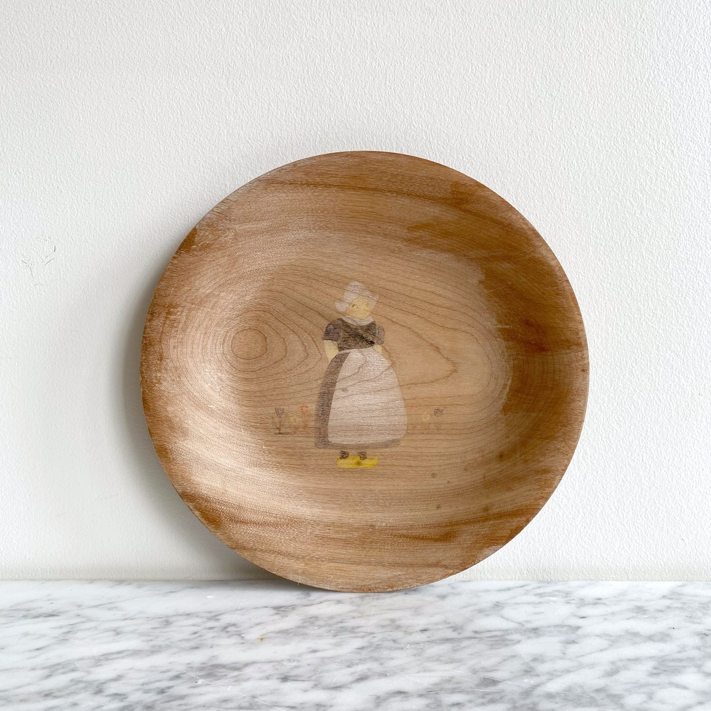 Vintage Wooden Plate with Dutch Girl