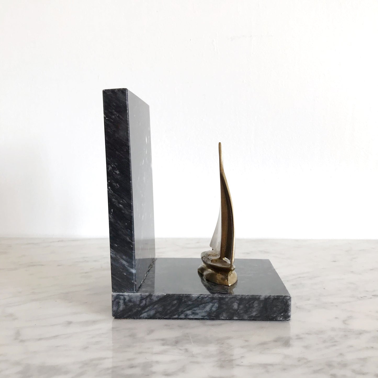 Vintage Marble + Brass Sailboat Bookend