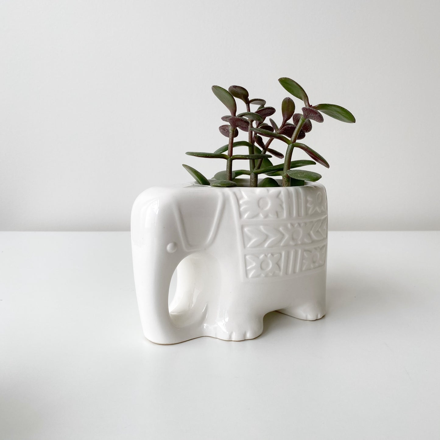 Vintage Scandinavian-Style White Ceramic Elephant Planter