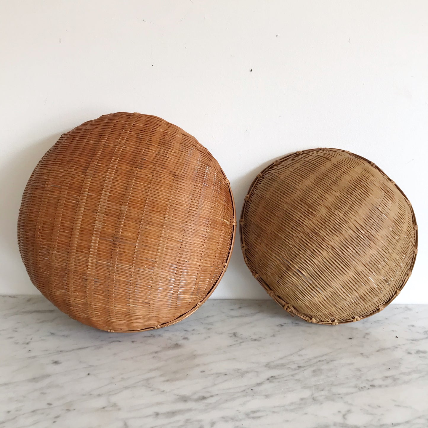 Pair of Vintage Wicker Basket Bowls