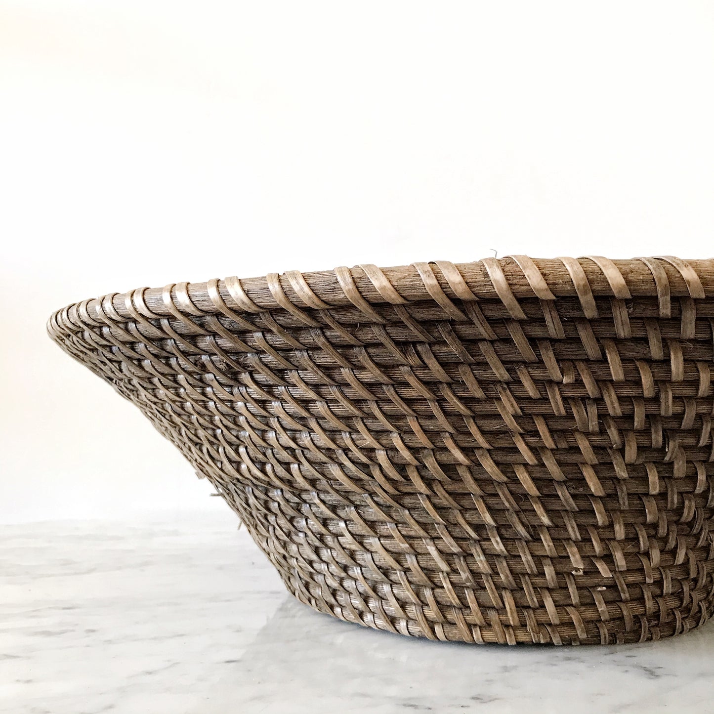 XL Vintage Woven Dark Wicker Bowl, 18.25”