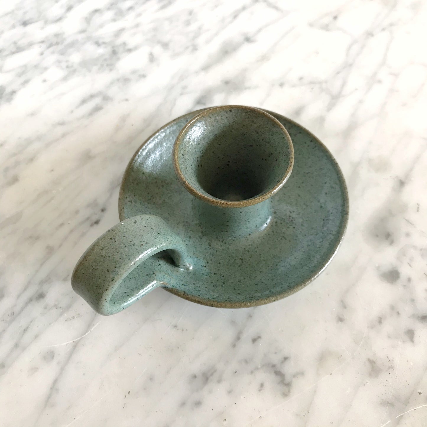 Green Stoneware Candle Holder, Afton Pottery