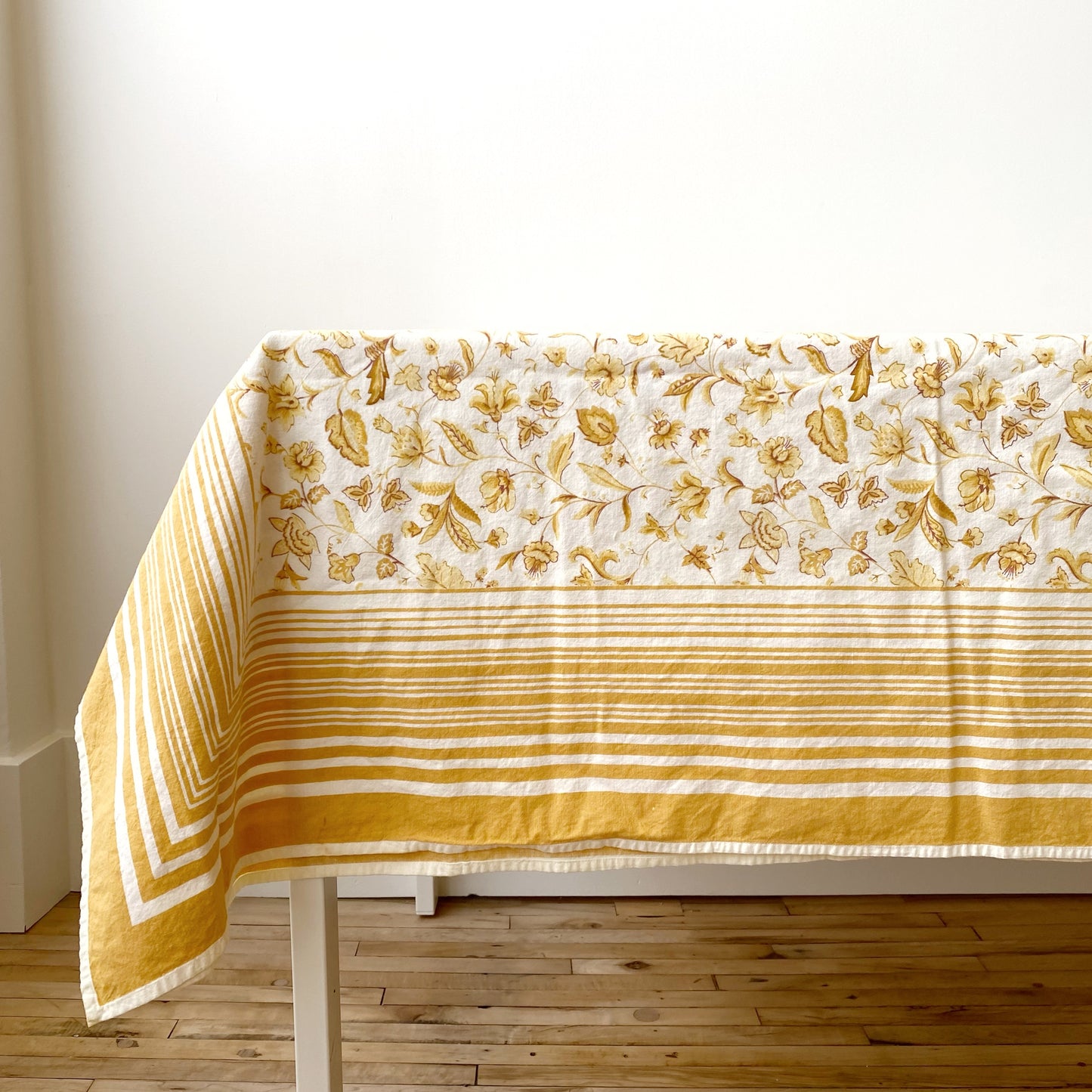 Vintage Yellow Floral Cotton Tablecloth (70 x 108)