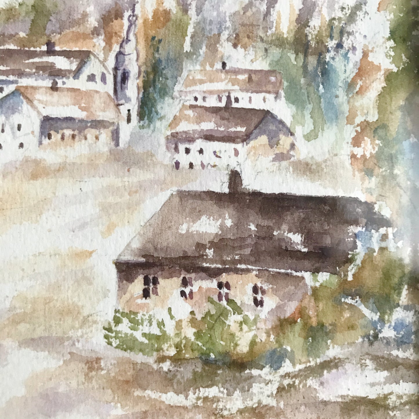 Original Watercolor Painting, Mountain Village