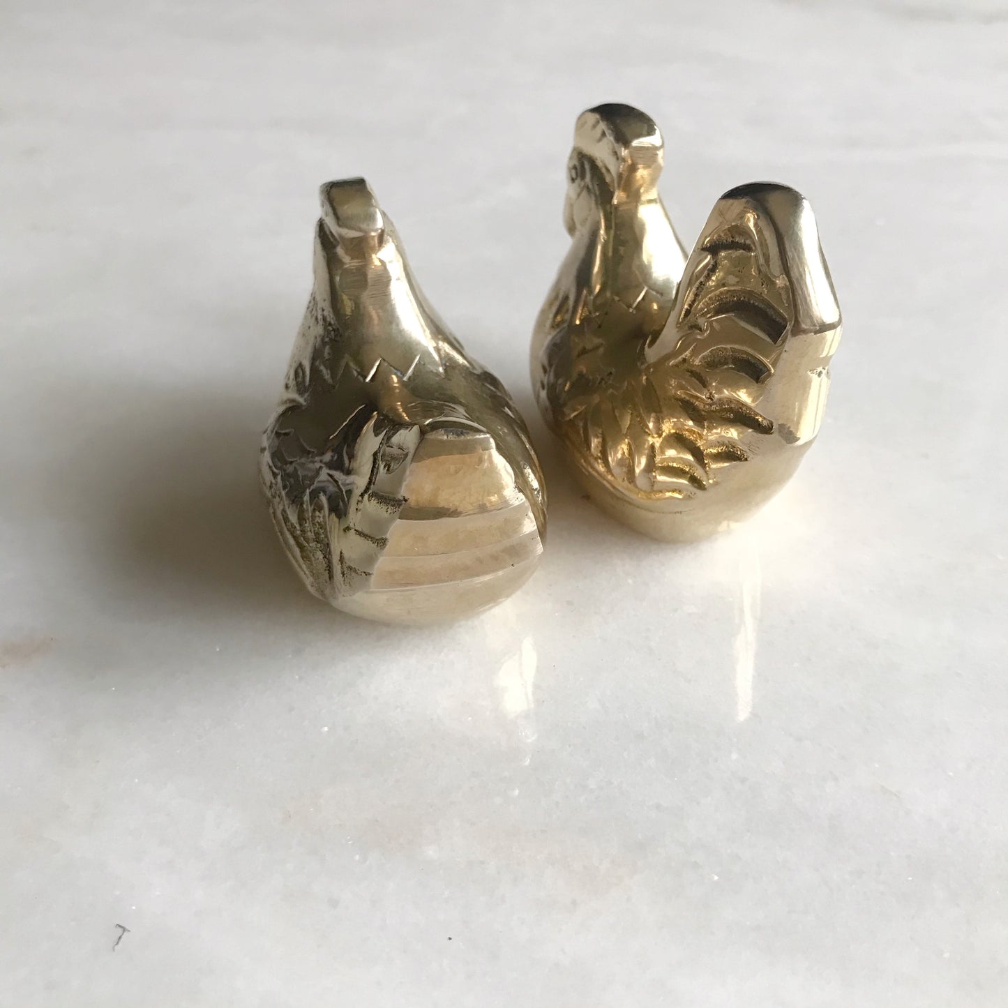Vintage Polished Brass Hen + Rooster Pair