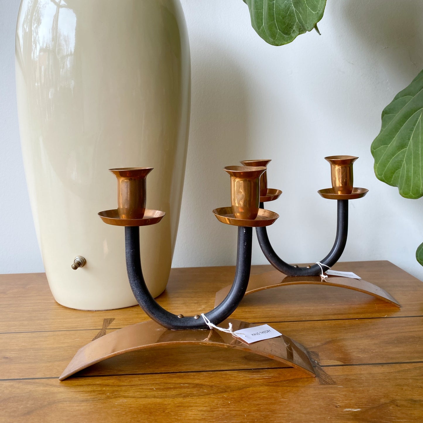 Vintage MCM Copper + Iron Candle Holder