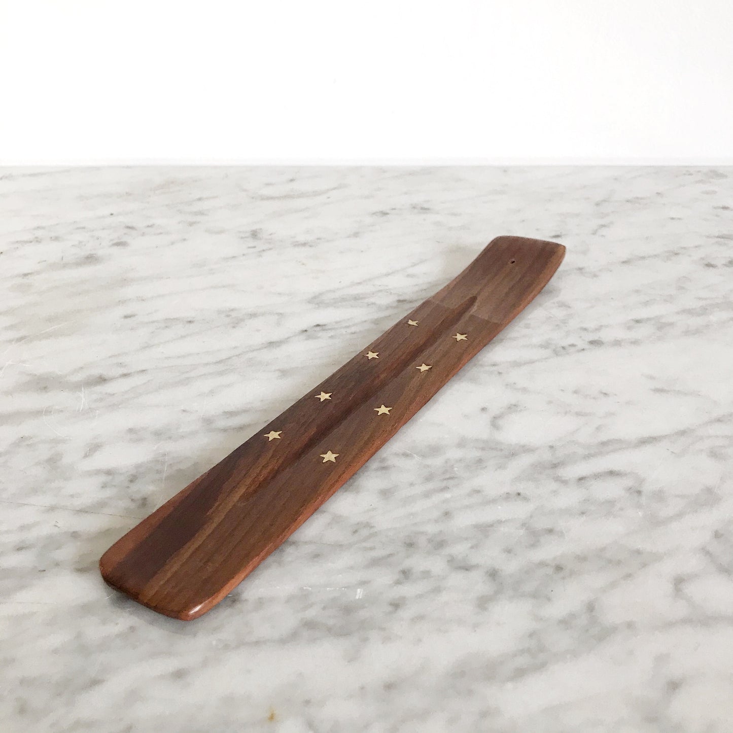 Wood Incense Holder, Brass Stars