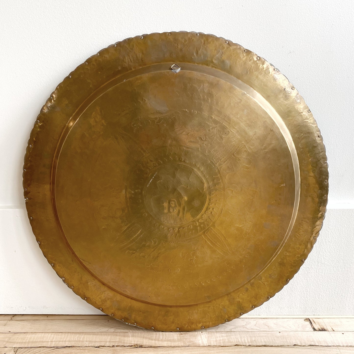 Vintage Carved Wood and Brass Tray Table