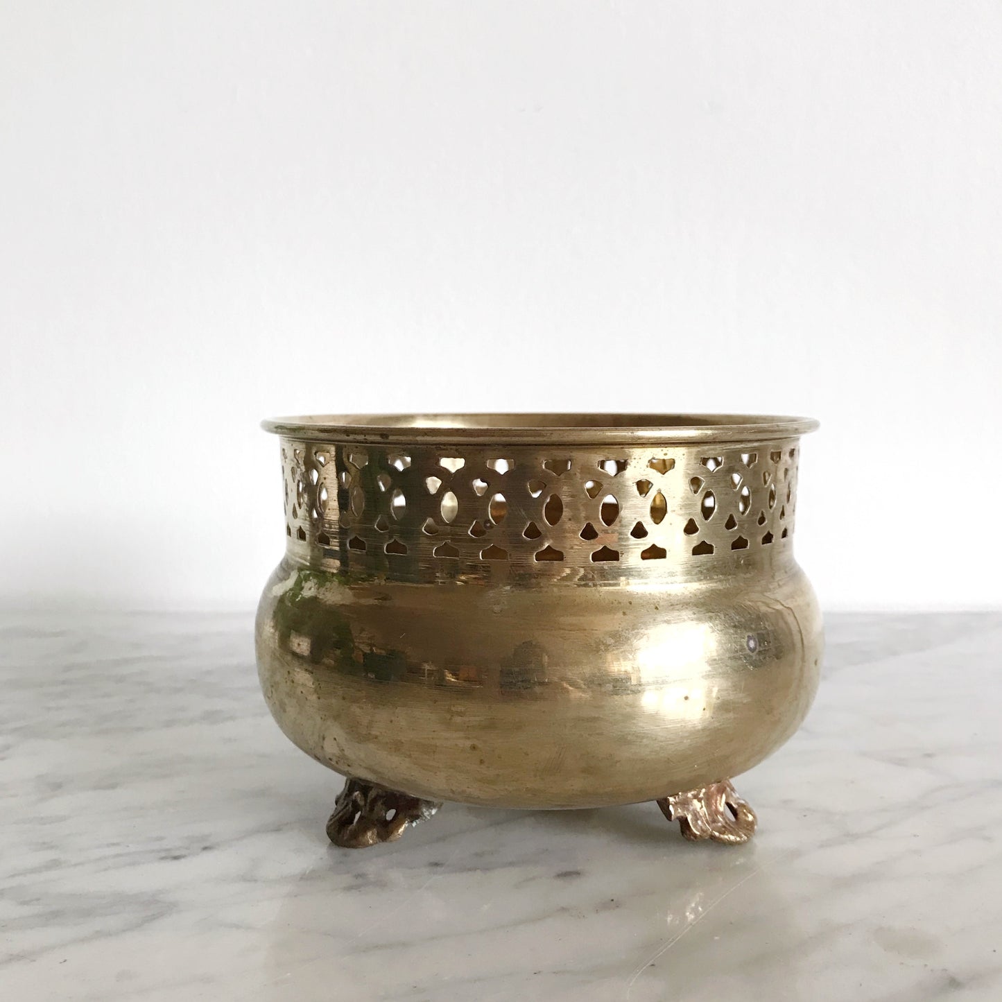 Small Vintage Brass Footed Planter