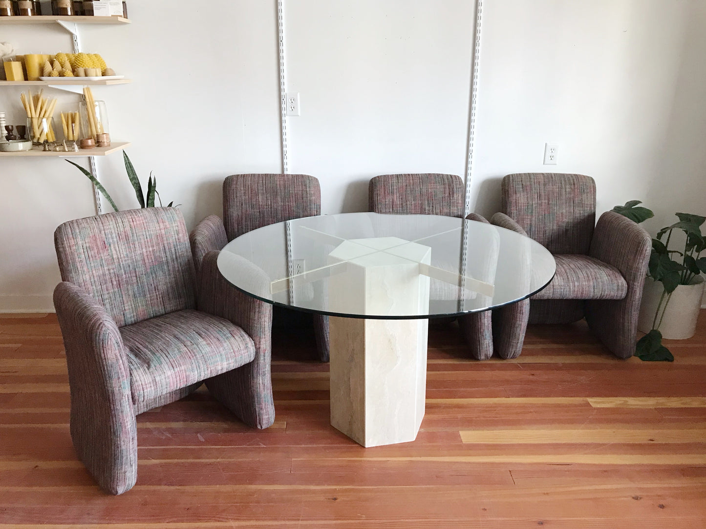 1970's Octagonal Italian Marble + Glass Dining Table