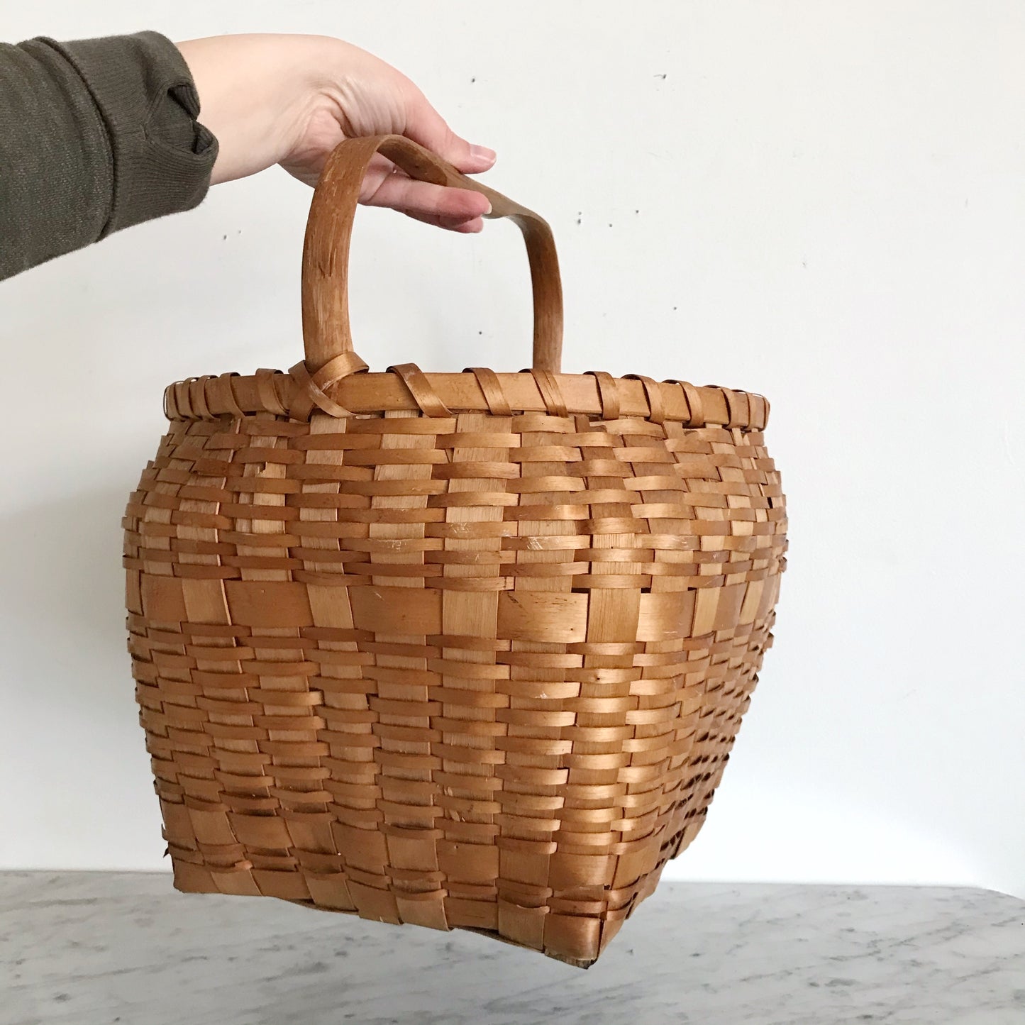 Large Vintage Handmade Woven Basket