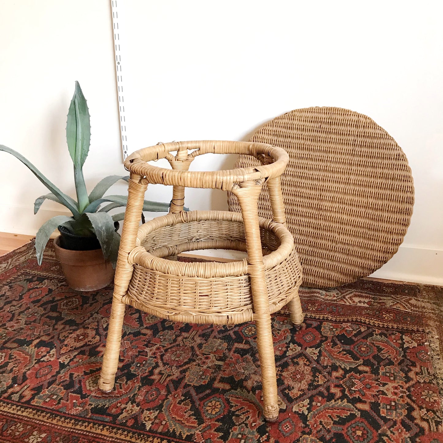Vintage Round Wicker Side Table