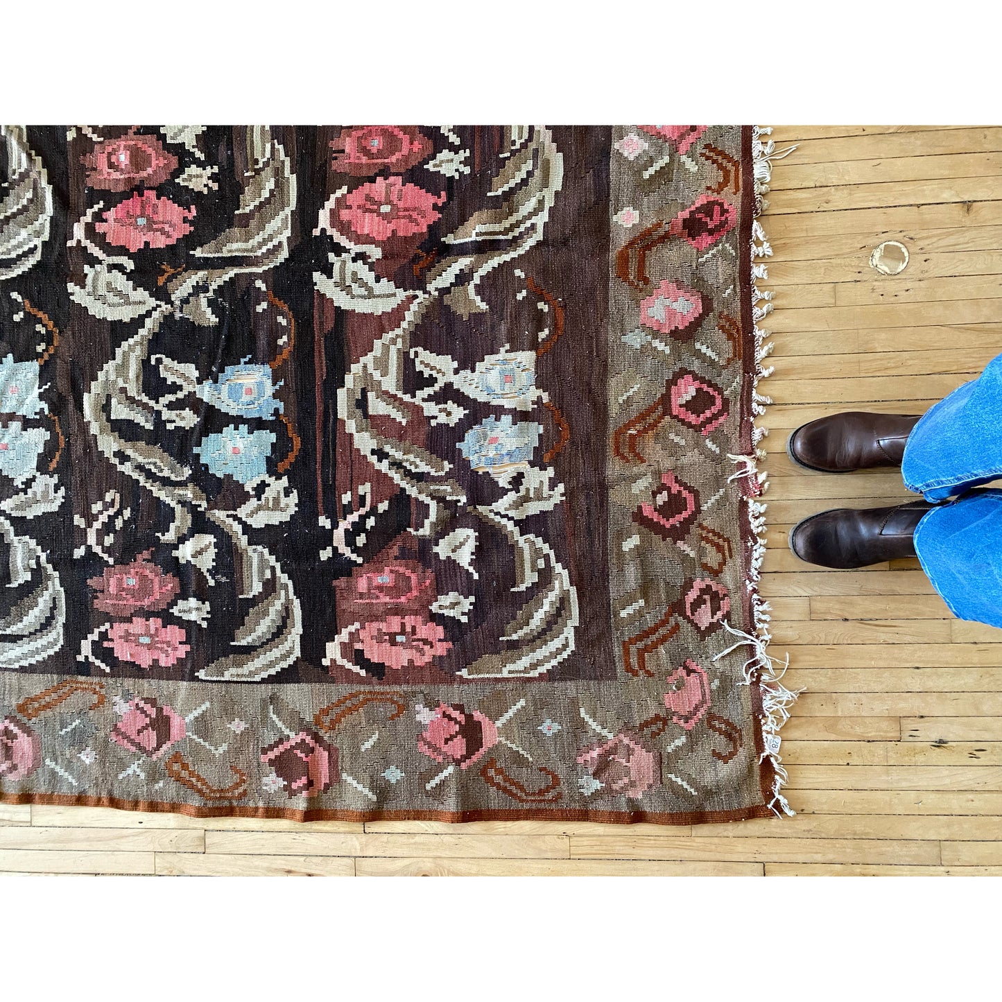 Vintage Handmade Floral Flat-Weave Rug (As-Is)