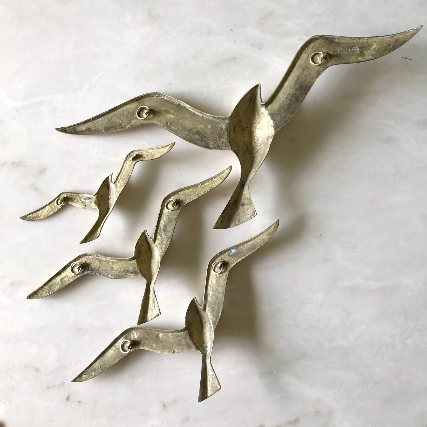 Set of Four Vintage Solid Brass Seagulls