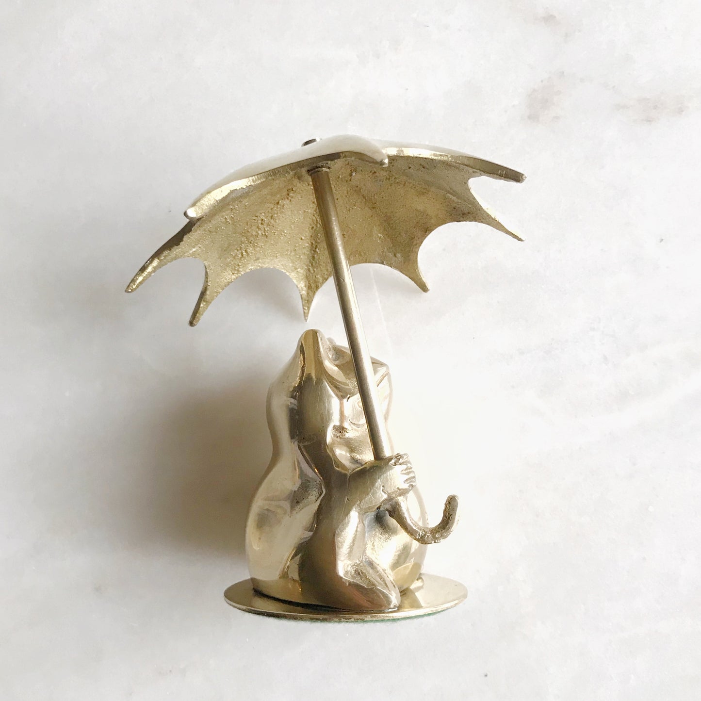 Vintage Brass Frog with Umbrella
