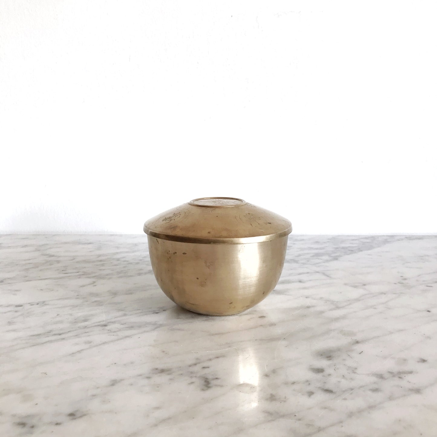 Heavy Vintage Brass Container w Lid