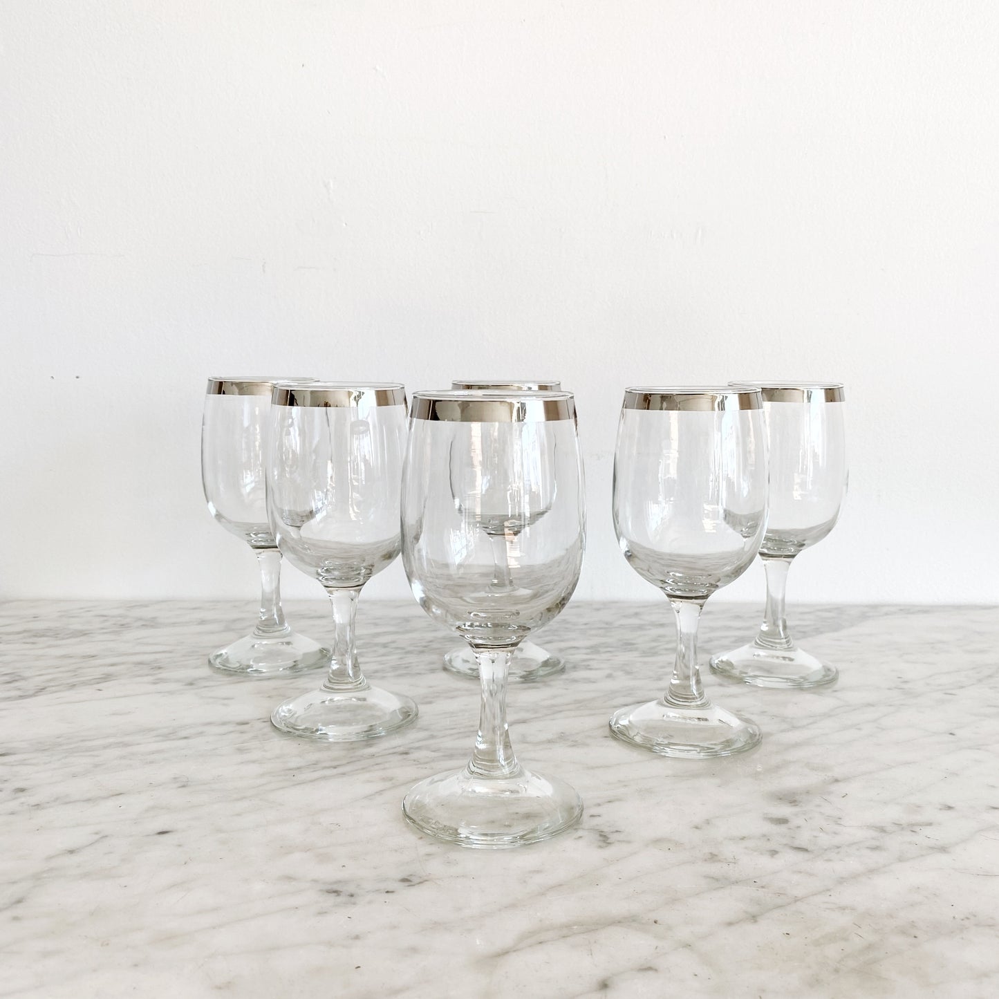 Silver Rimmed Wine Glasses, Set of 6