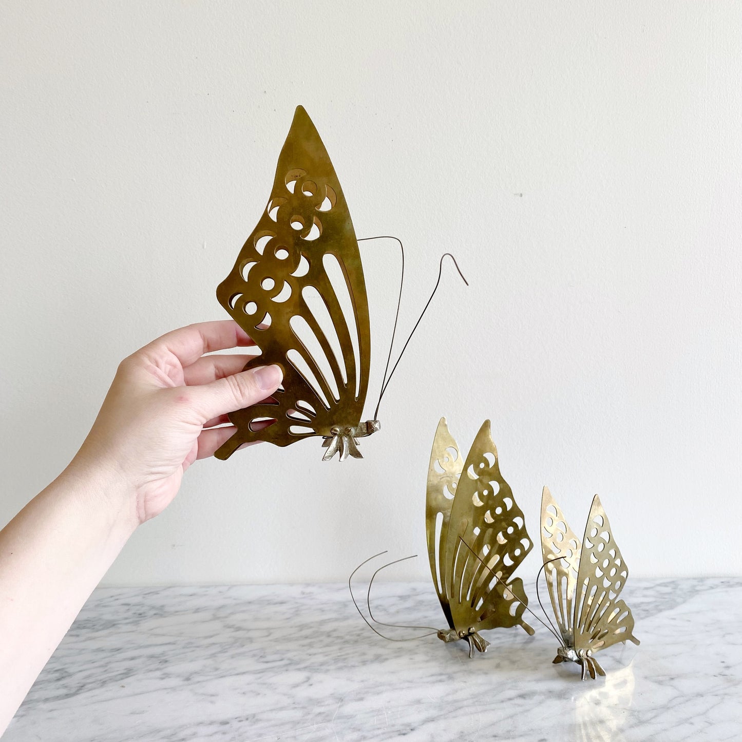 Set of 3 Vintage Brass Butterflies