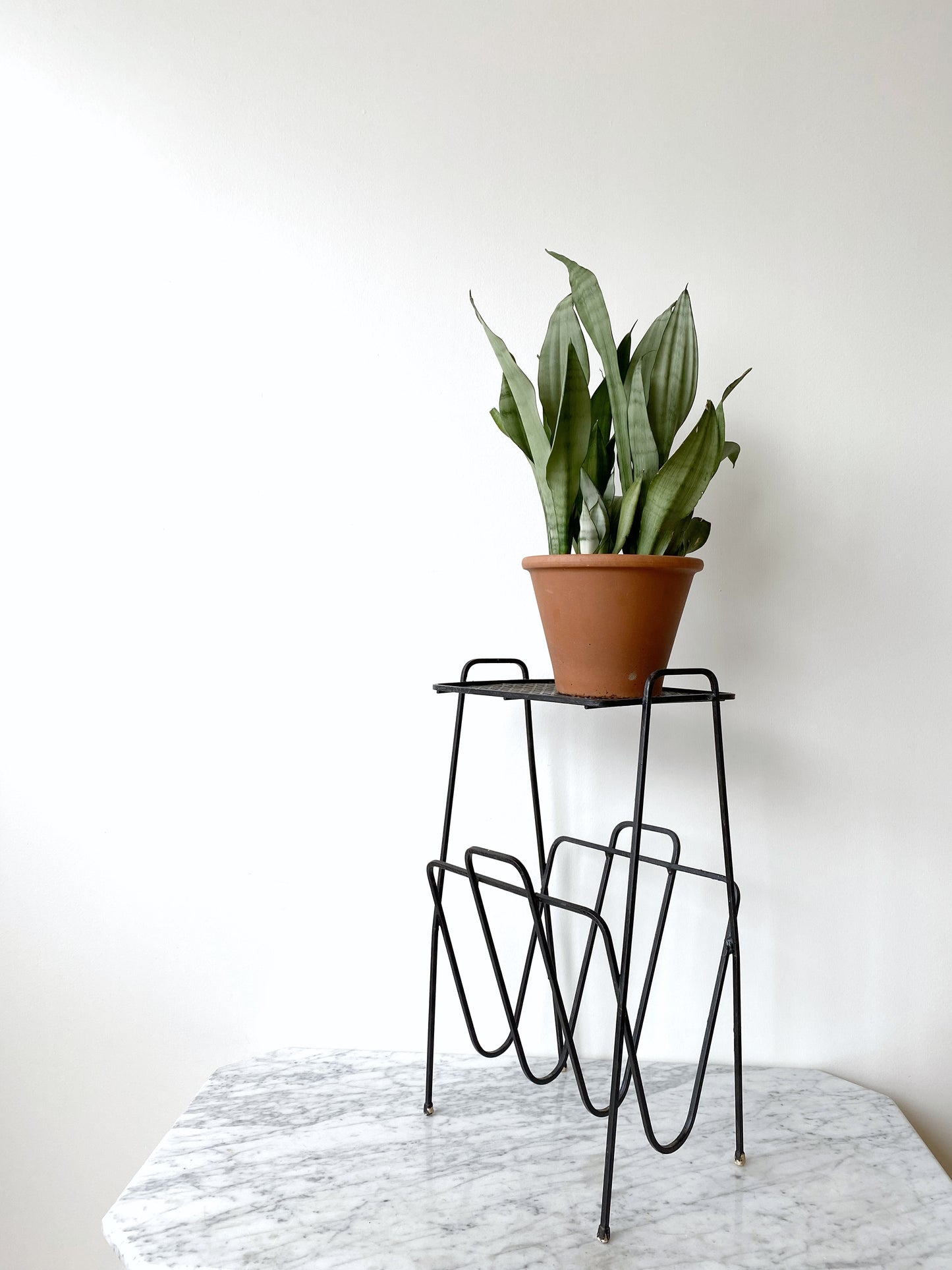 MCM Black Metal Side Table / Plant Stand / Magazine Holder