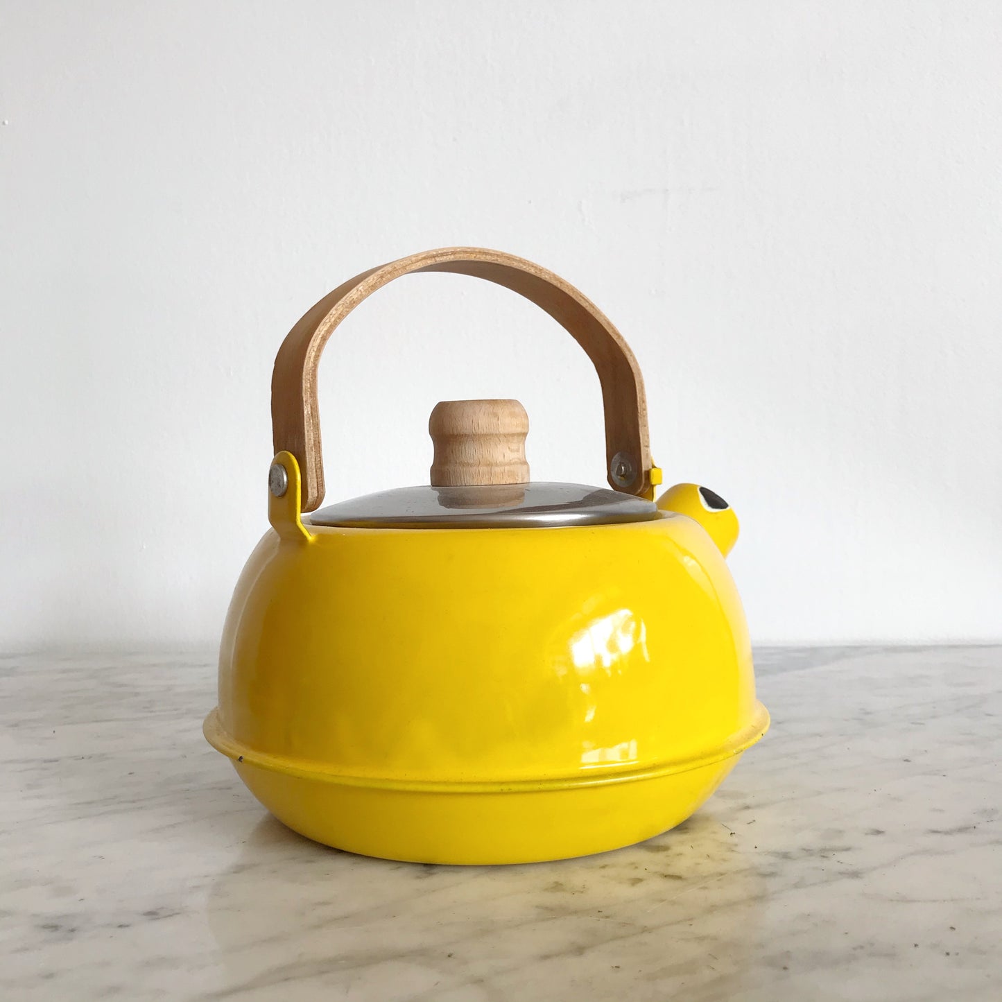 Vintage Yellow Enamel Kettle