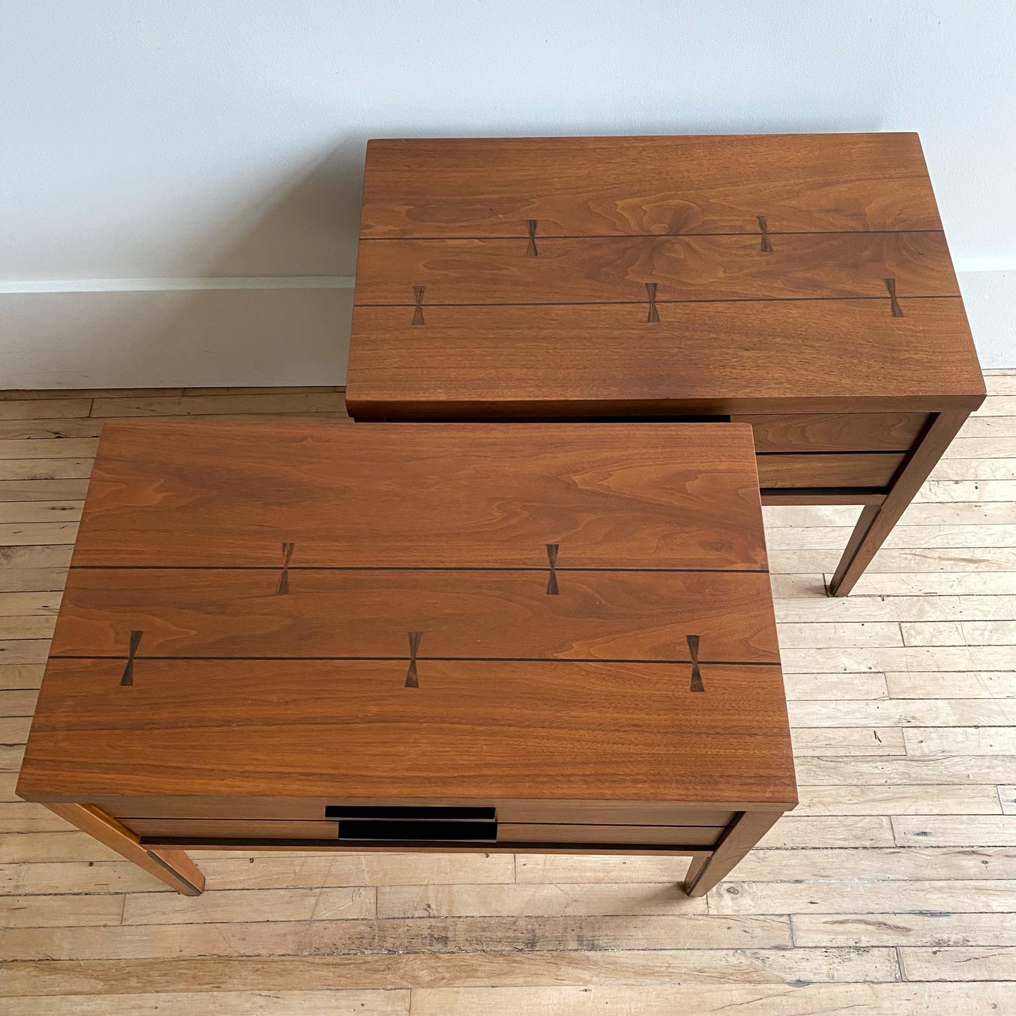 Pair of Vintage Lane Tuxedo Nightstands, Restored
