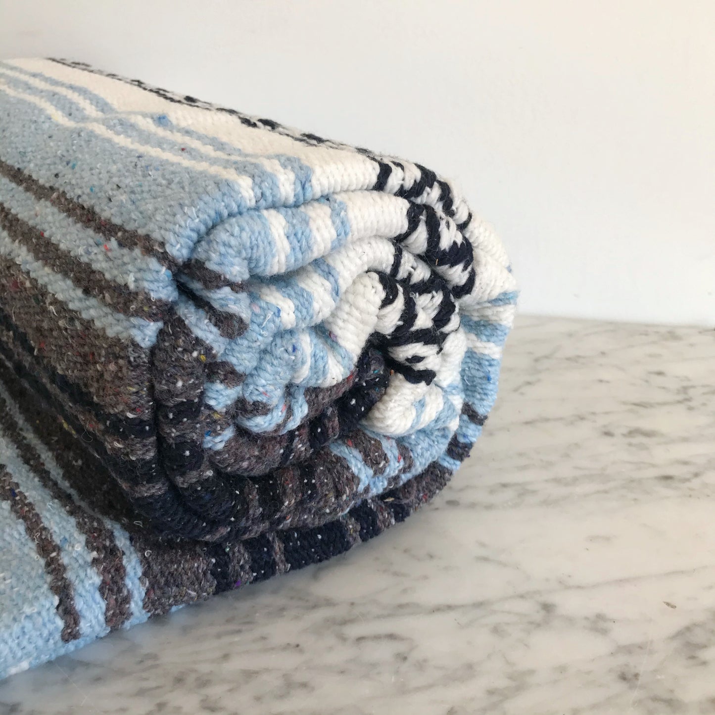 Vintage Hand-Loomed Blanket, Light Blue