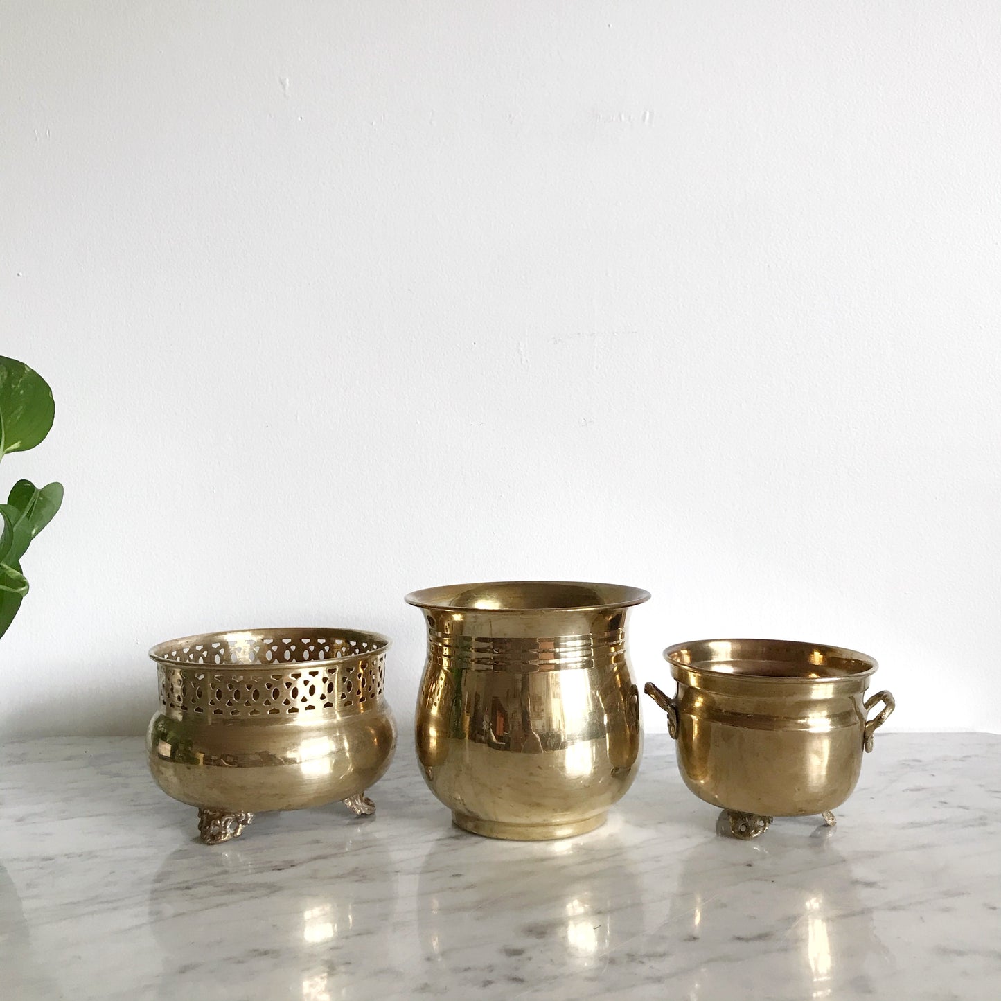 Small Vintage Brass Footed Planter