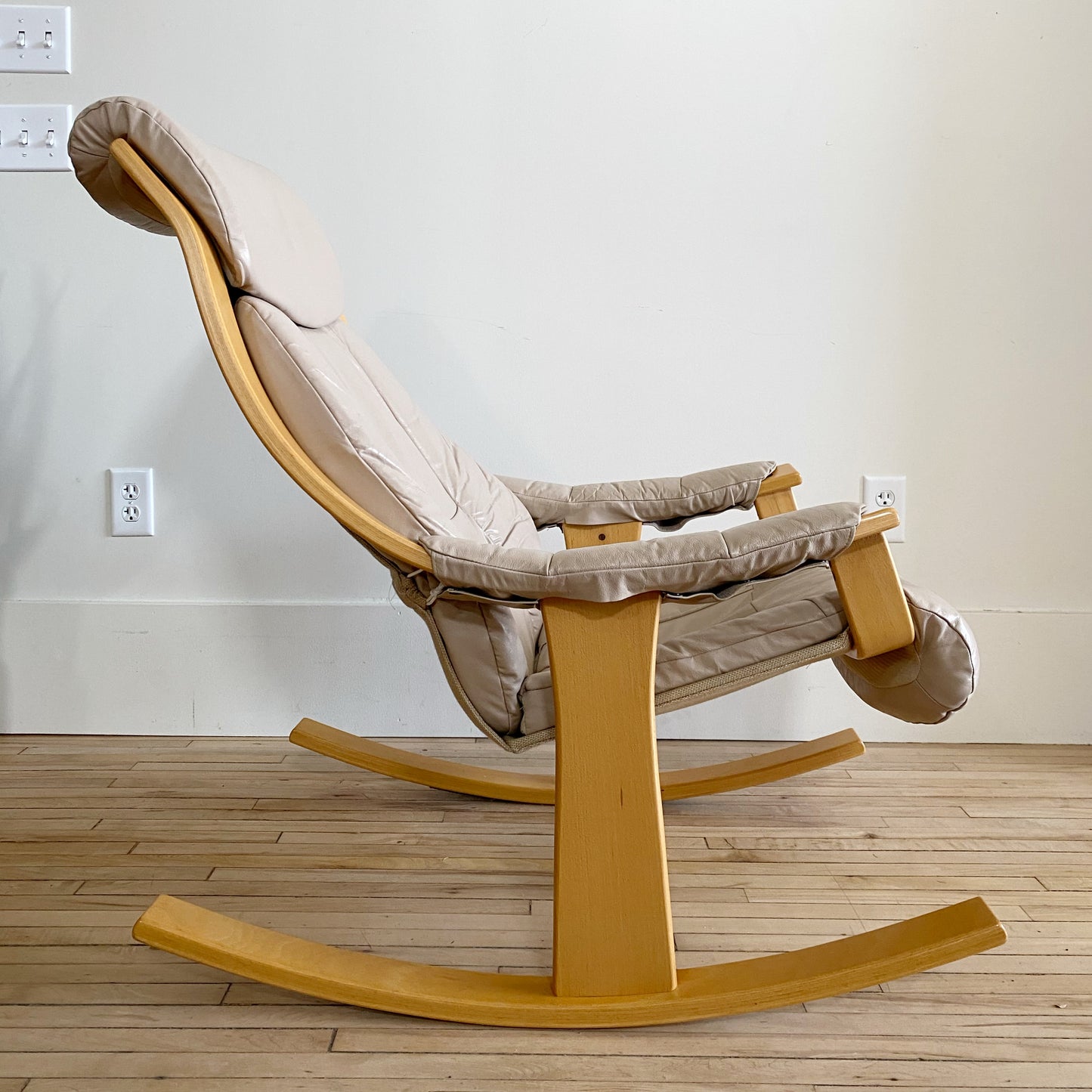 Vintage Scandinavian Leather Rocking Chair