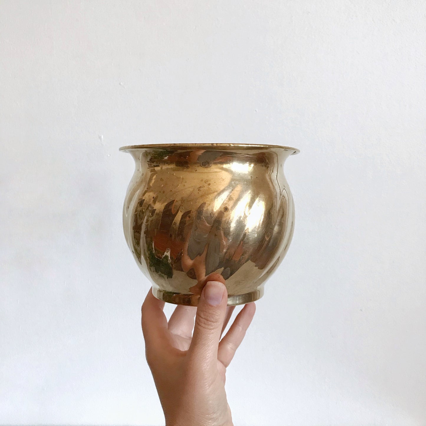 Vintage Brass Planter with Swirled Pattern