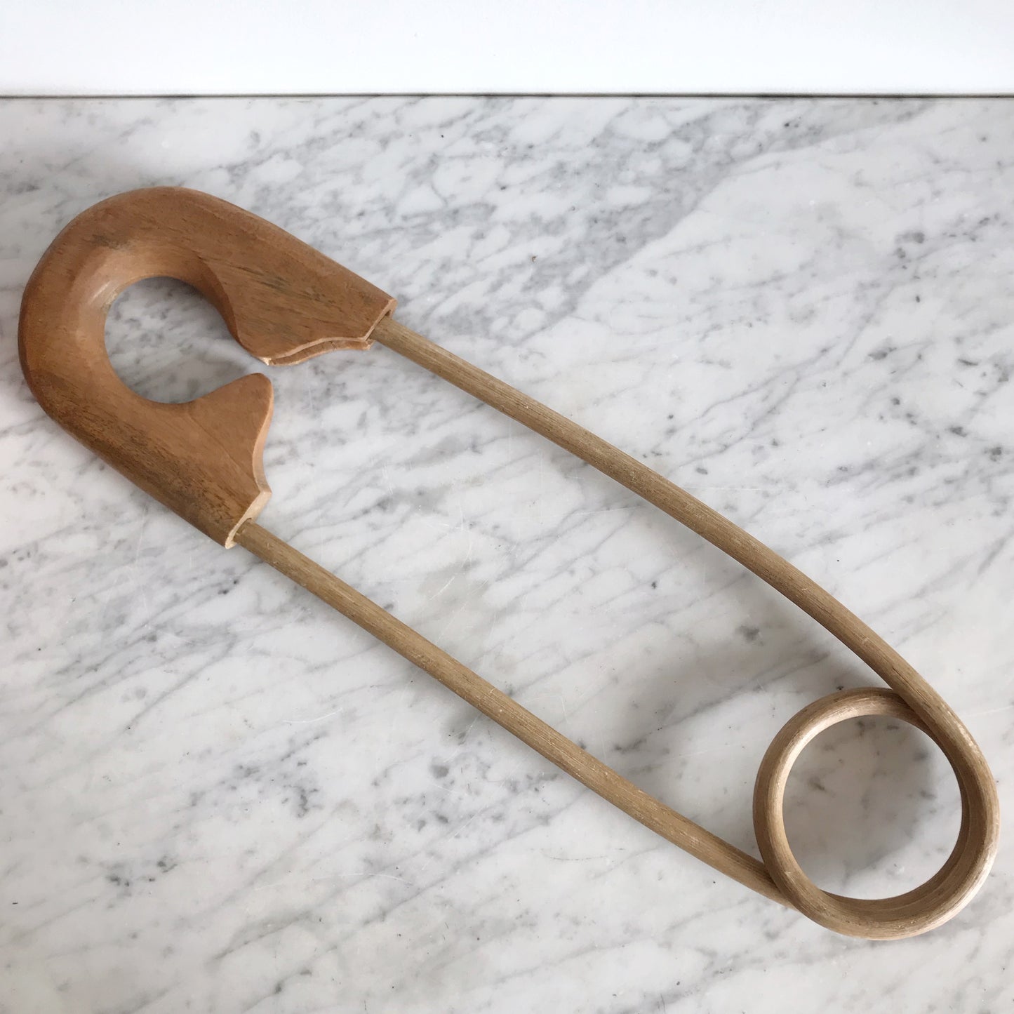 Oversized Vintage Wood Safety Pin