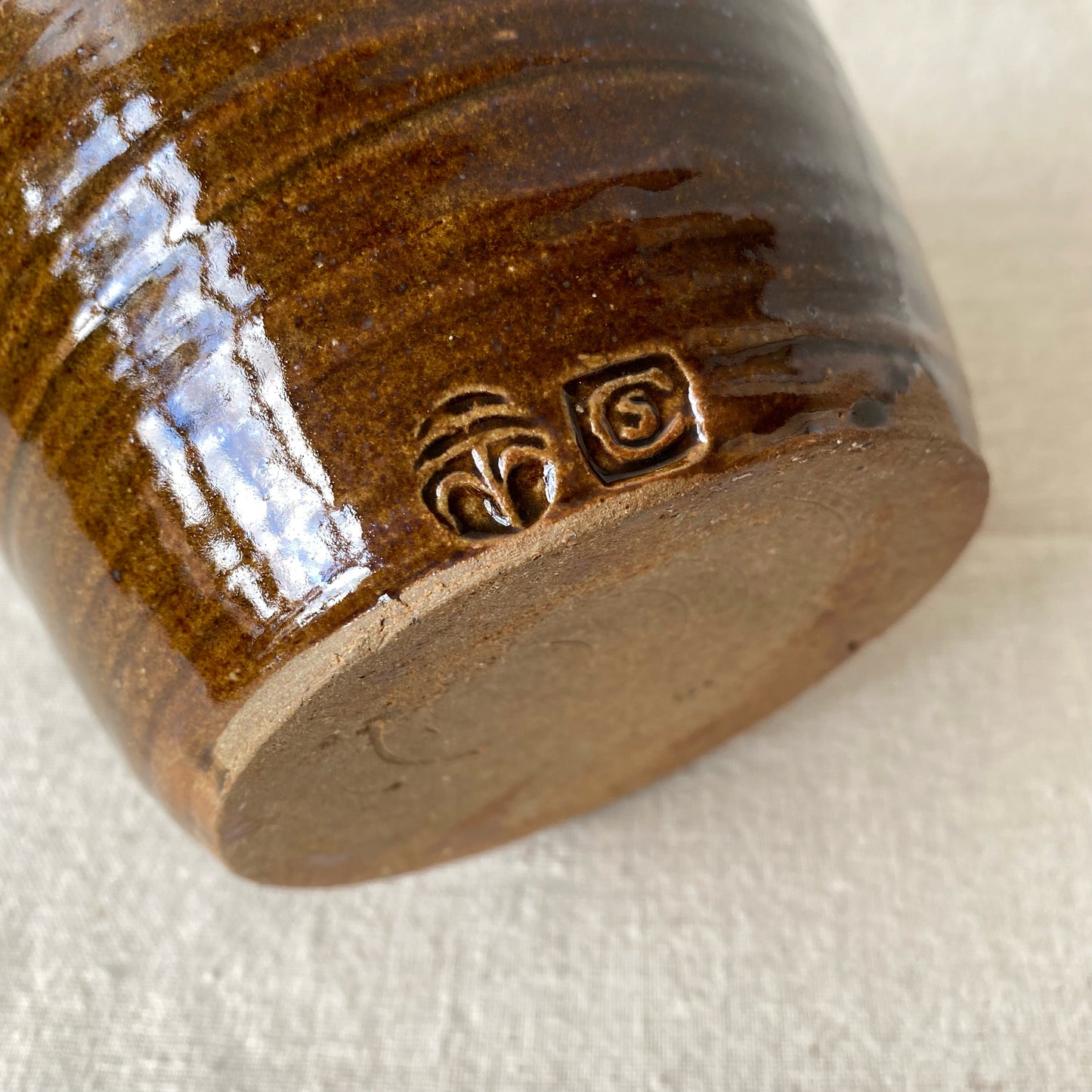 Vintage Studio Pottery Vase, Herringbone Pattern